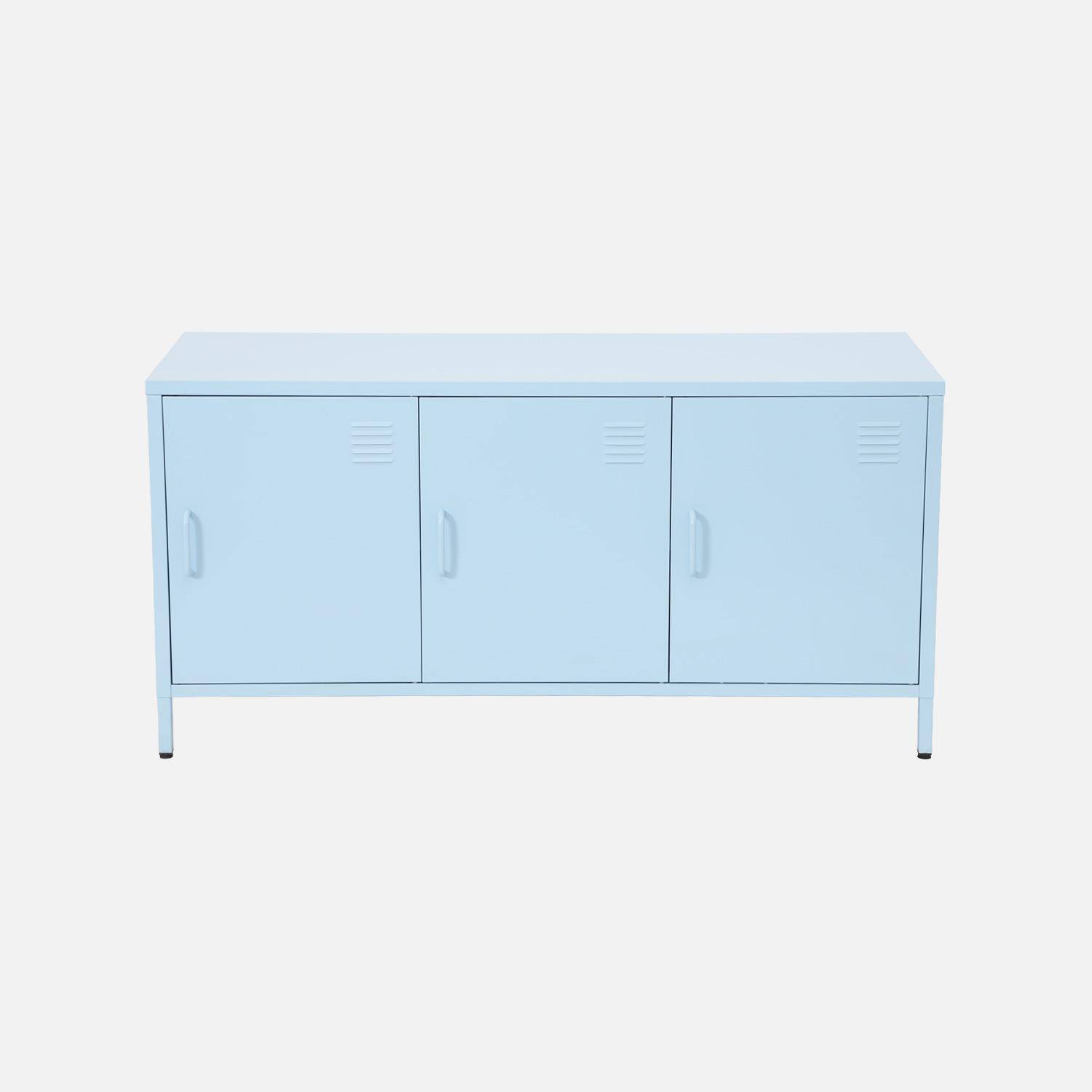 Meuble TV industriel métal bleu clair 3 portes 120cm - Alabama,sweeek,Photo5