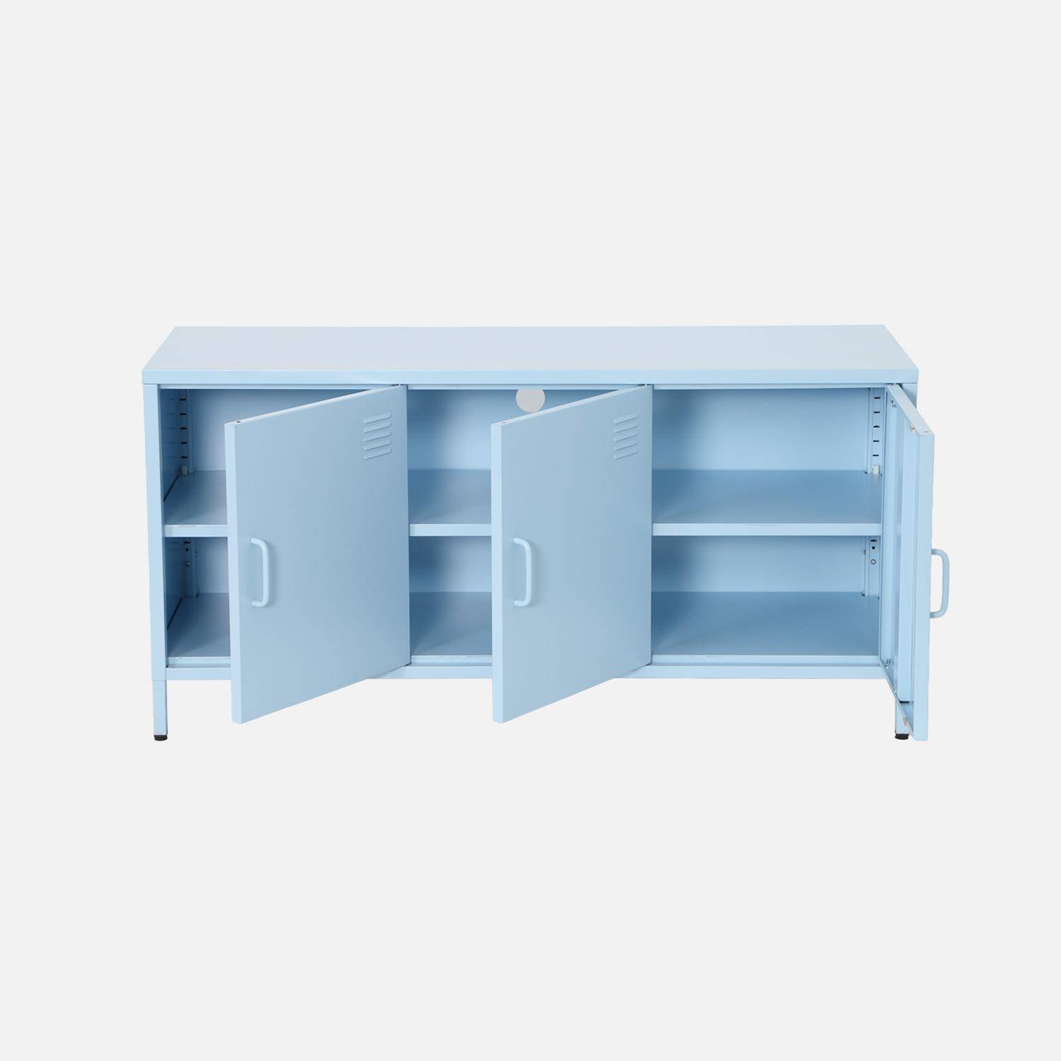 Meuble TV industriel métal bleu clair 3 portes 120cm - Alabama,sweeek,Photo6
