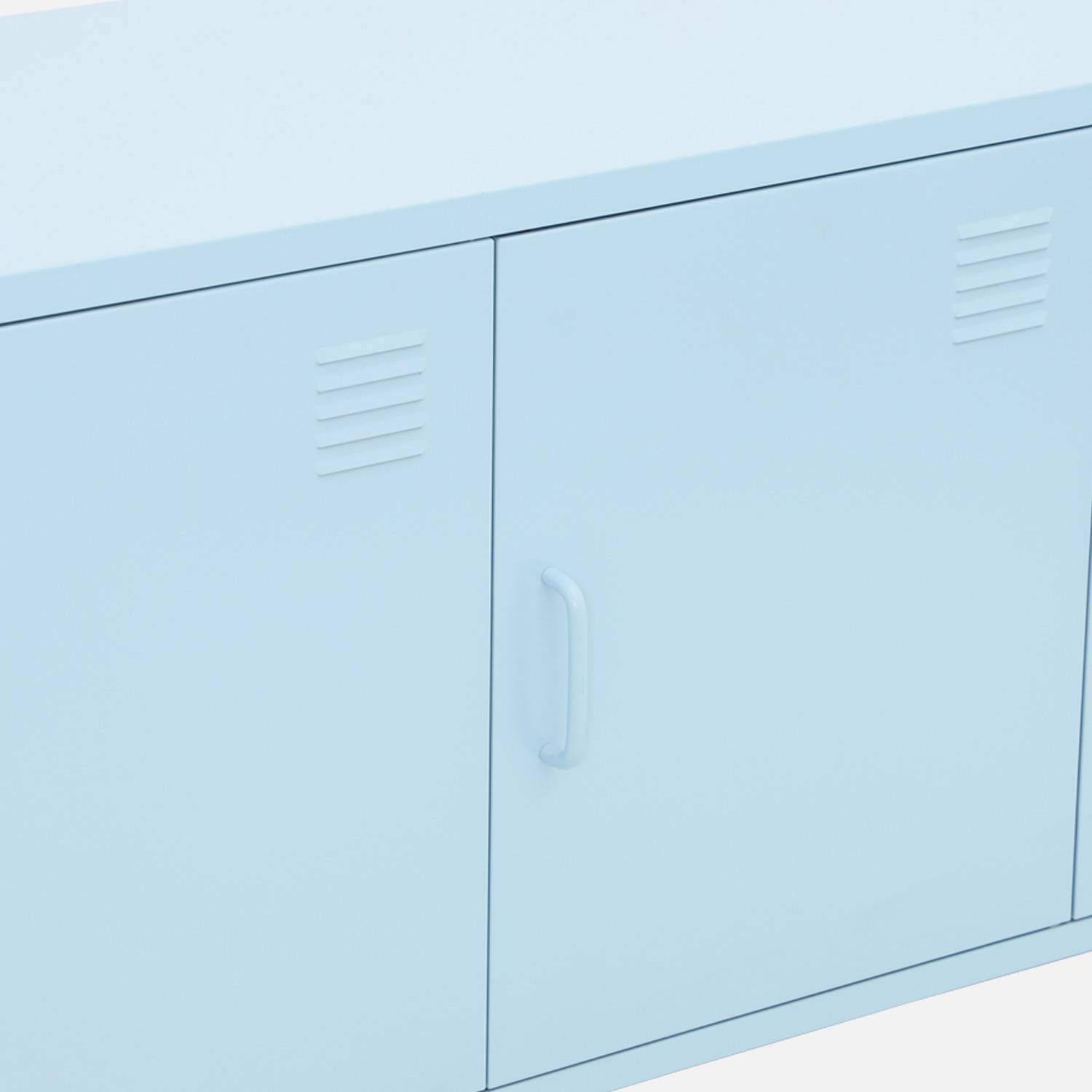 Meuble TV industriel métal bleu clair 3 portes 120cm - Alabama,sweeek,Photo7