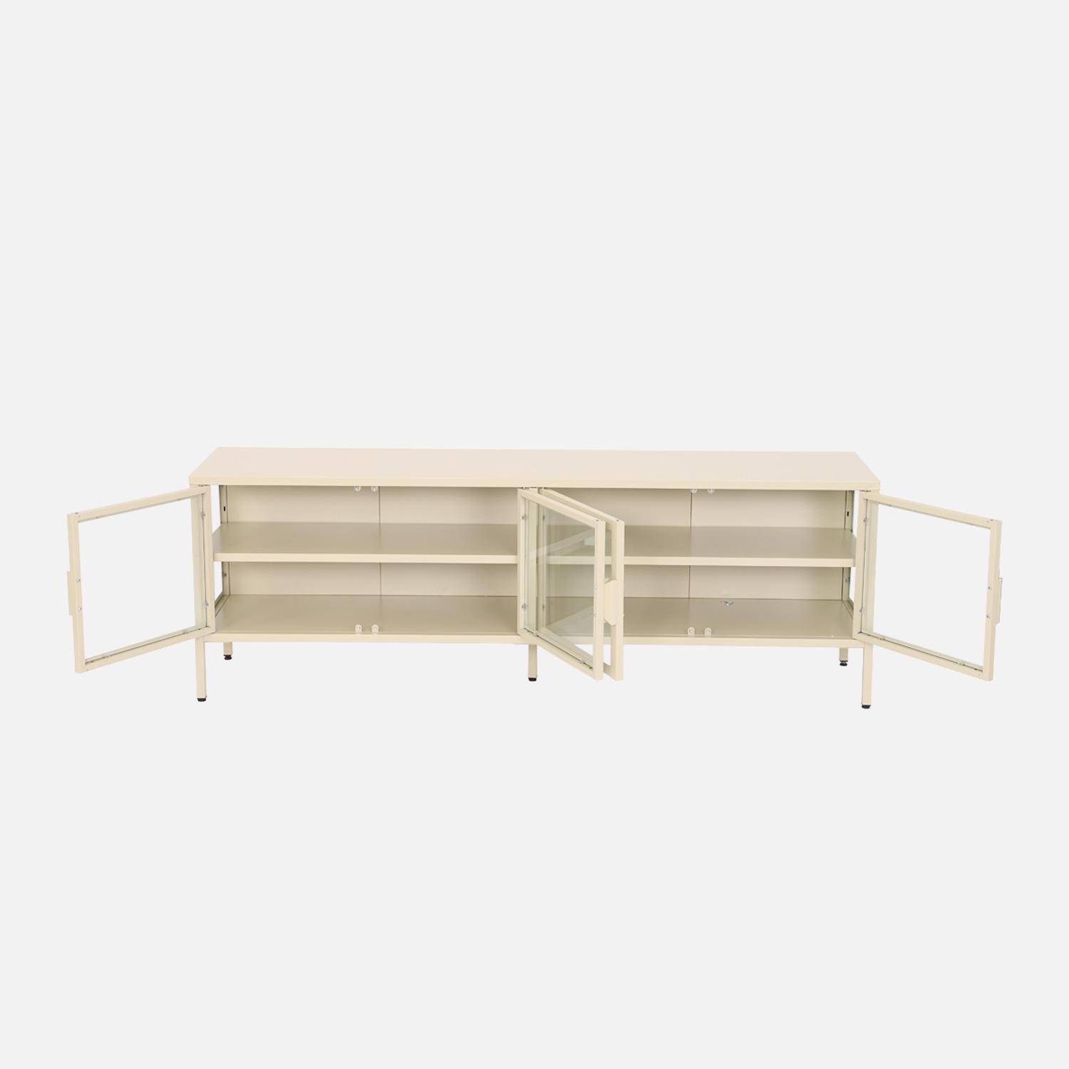 Meuble TV industriel métal et verre trempé 4 portes 160cm crème - Arkansas Photo3