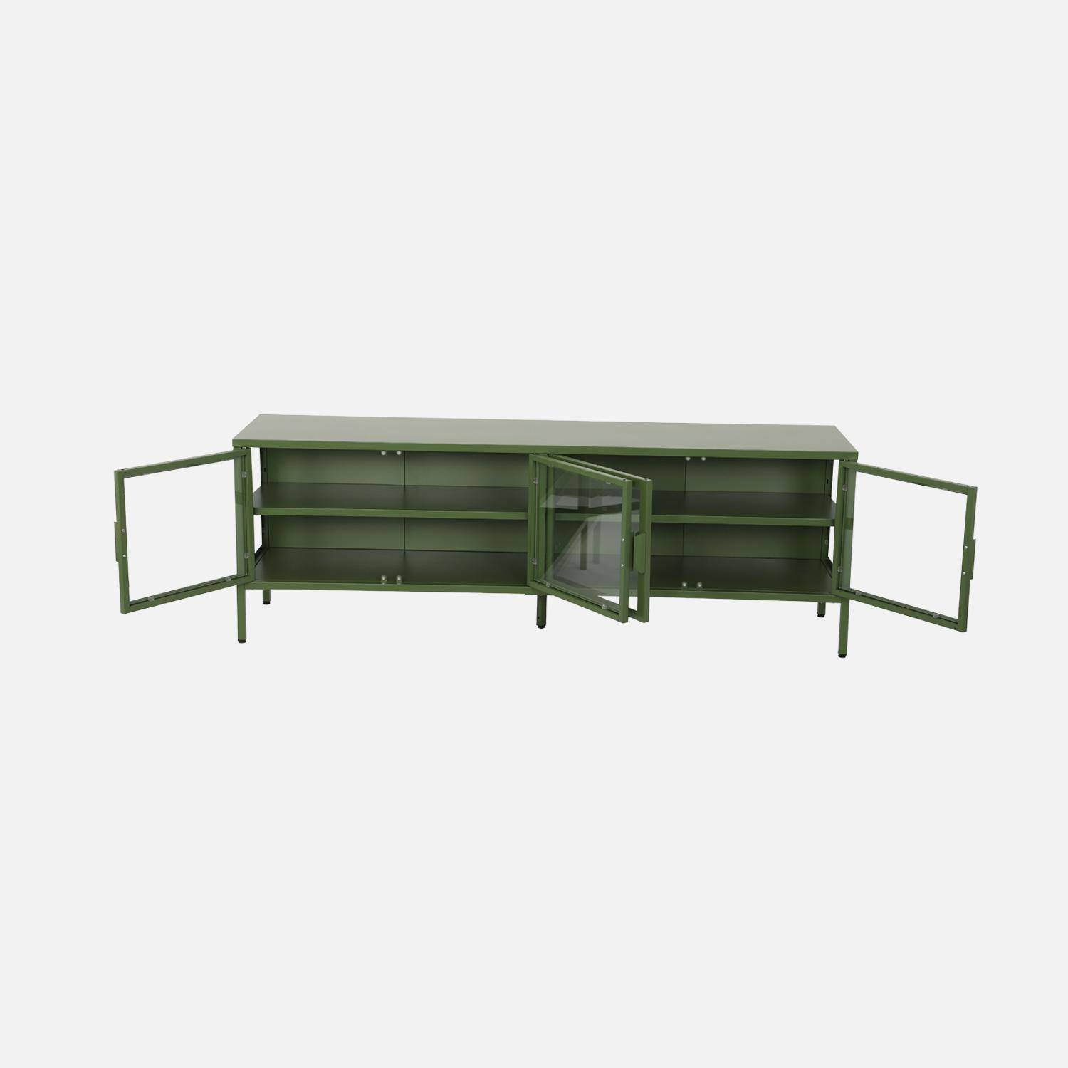 Meuble TV industriel métal et verre trempé 4 portes 160cm vert - Arkansas Photo3