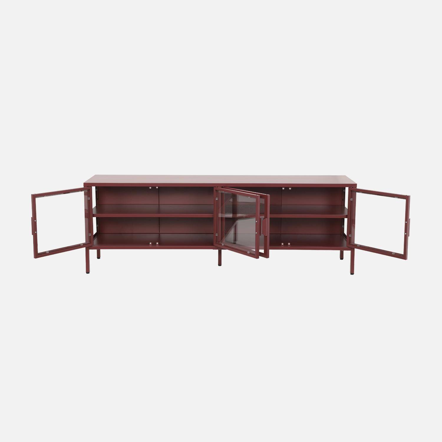 Meuble TV industriel métal et verre trempé 4 portes 160cm bordeaux - Arkansas,sweeek,Photo3
