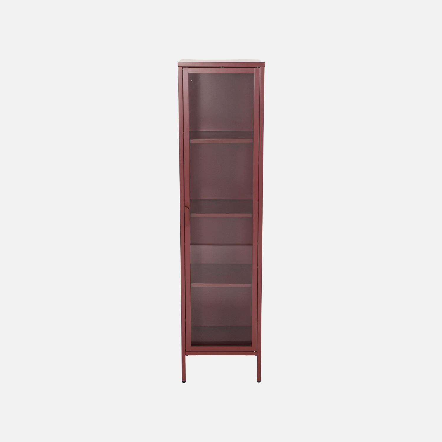 Buffet, vaisselier acier et verre trempé 1 porte 160cm bordeaux - Arkansas Photo4
