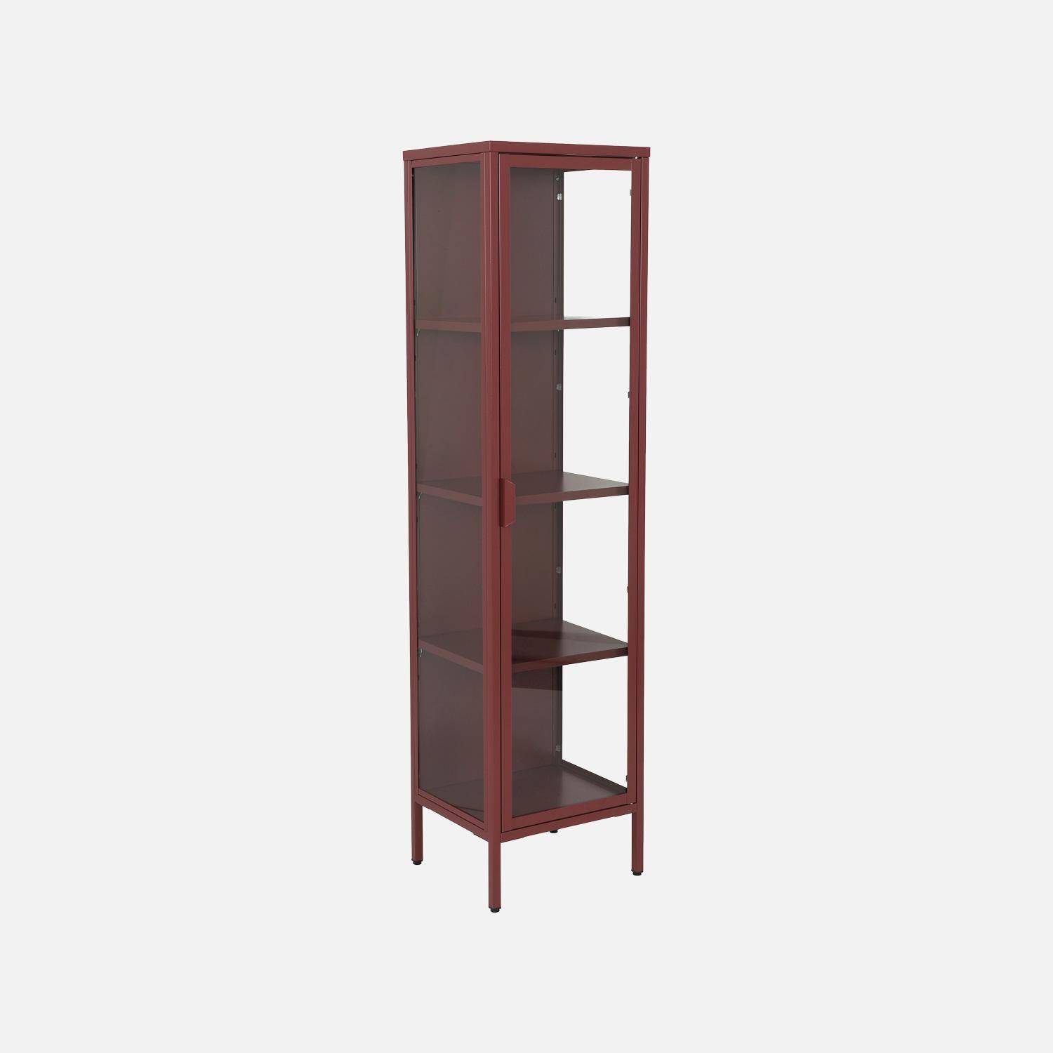 Buffet, vaisselier acier et verre trempé 1 porte 160cm bordeaux - Arkansas Photo3
