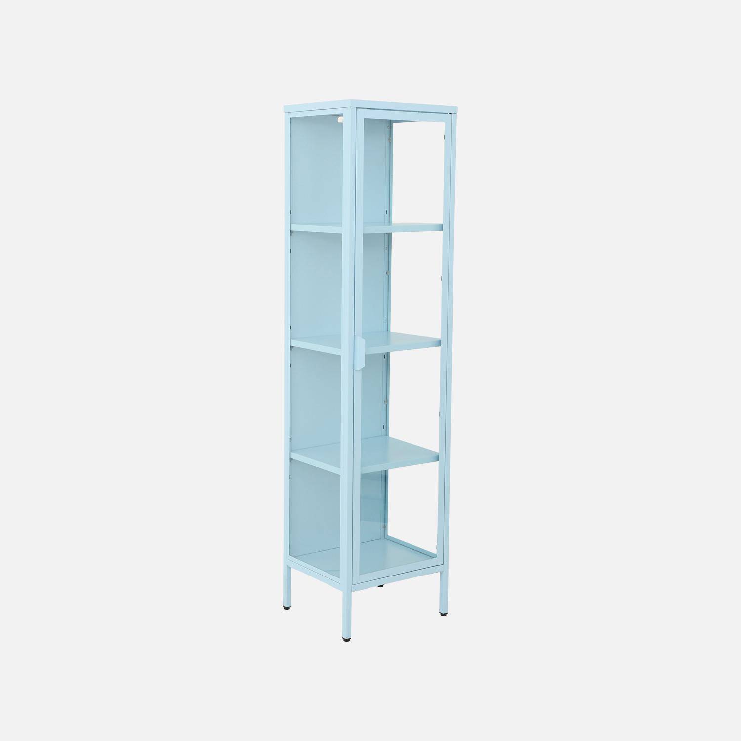 Buffet, vaisselier acier et verre trempé 1 porte 160cm bleu clair - Arkansas Photo3
