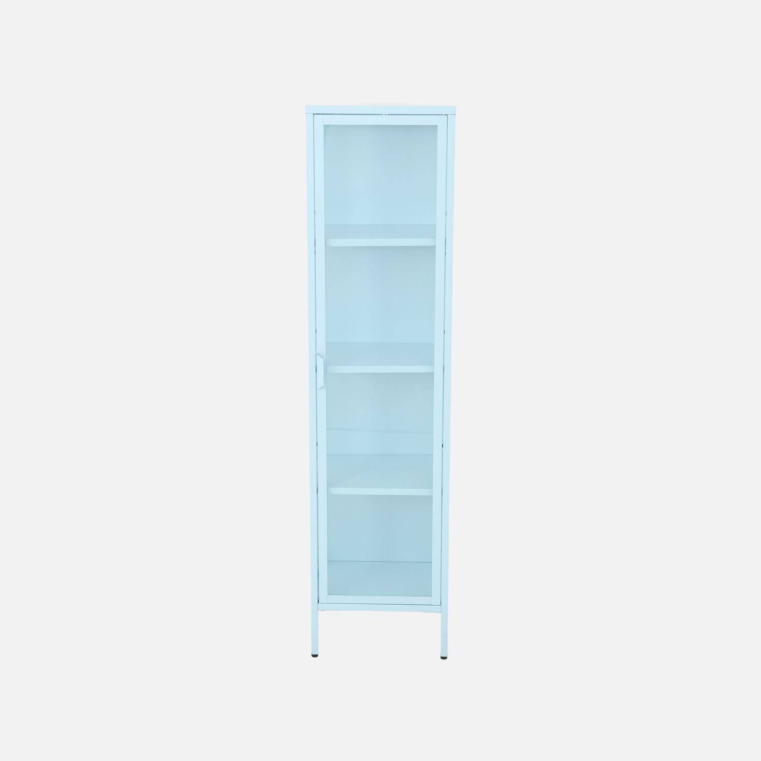 Buffet, vaisselier acier et verre trempé 1 porte 160cm bleu clair - Arkansas Photo4