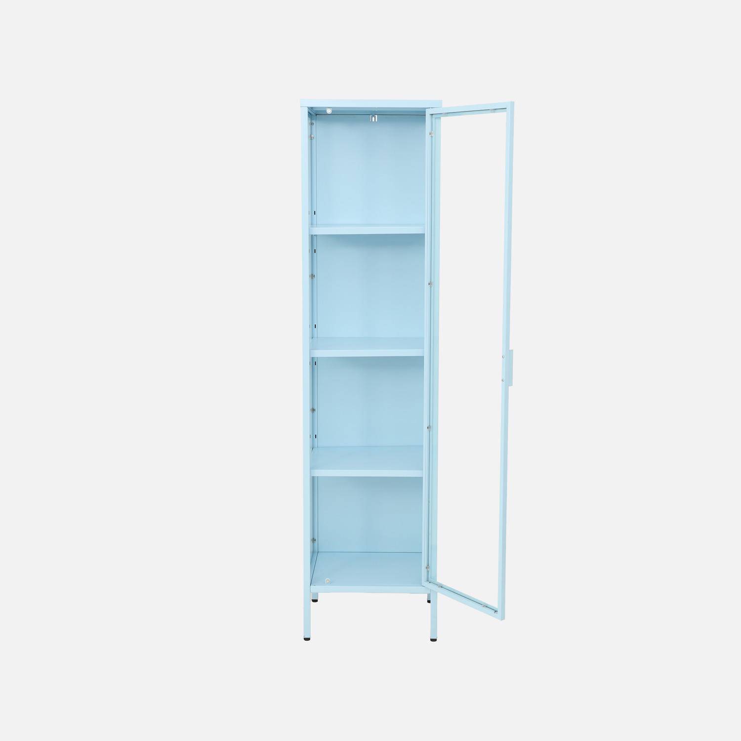 Buffet, vaisselier acier et verre trempé 1 porte 160cm bleu clair - Arkansas Photo5