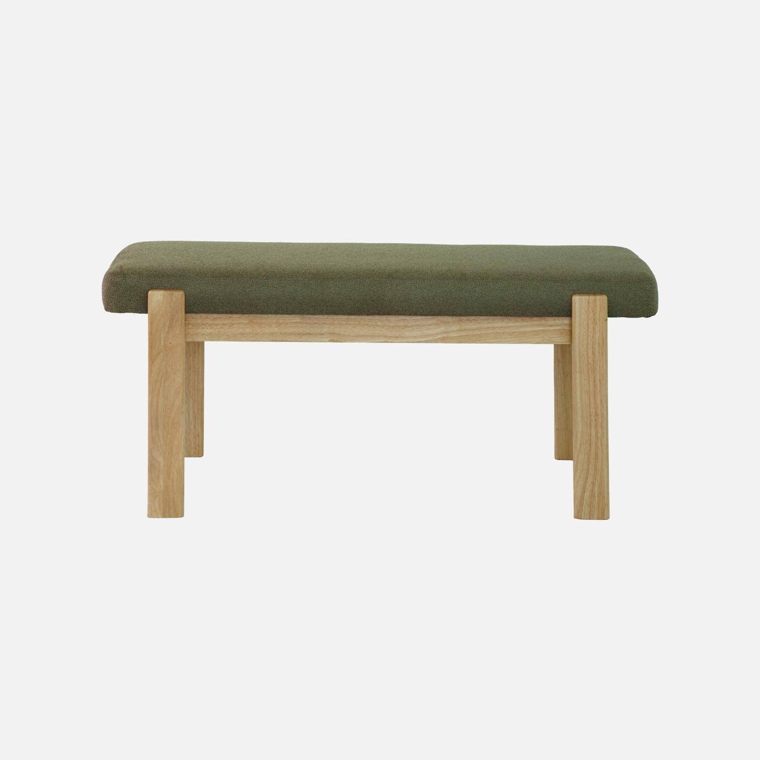 Banc, bout de lit bois d'hévéa teinte naturelle et tissu texturé kaki - Noma Photo2