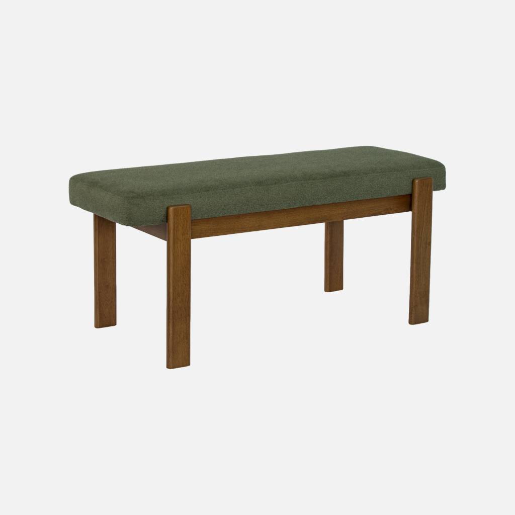 Banc bois d'hévéa noyer et tissu texturé kaki
