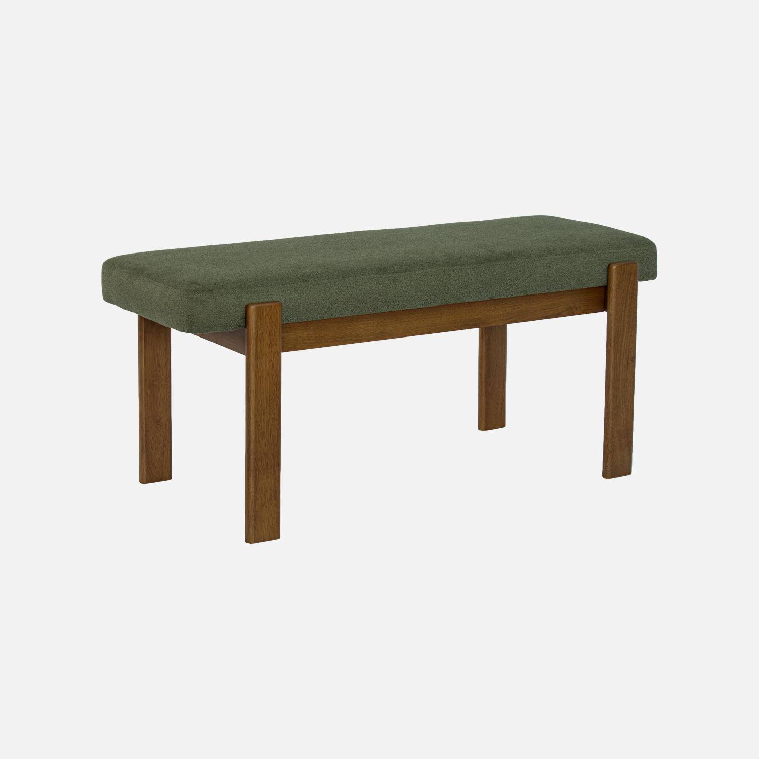 Banc, bout de lit bois d'hévéa teinte noyer et tissu texturé kaki - Noma Photo1