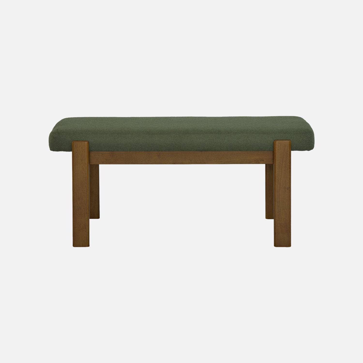 Banc, bout de lit bois d'hévéa teinte noyer et tissu texturé kaki - Noma Photo2