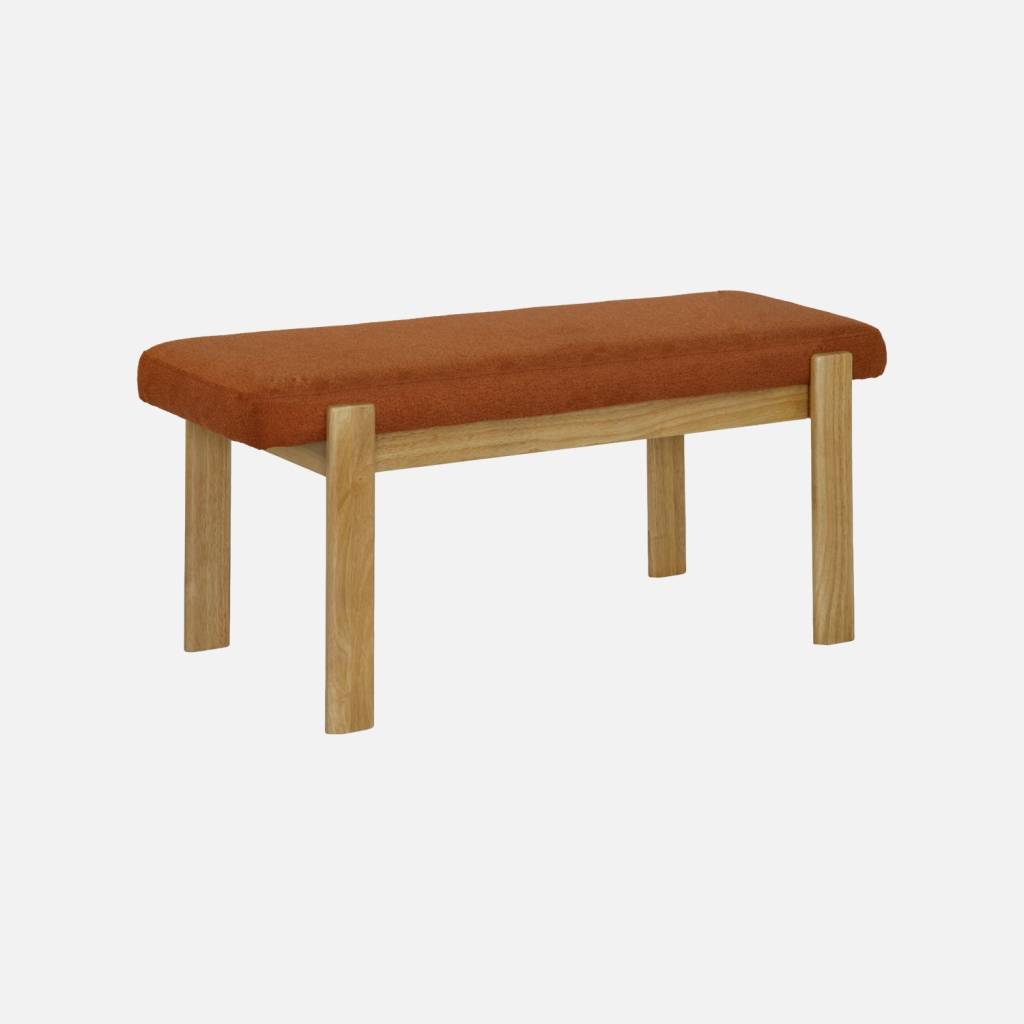 Banc bois d'hévéa naturel et tissu texturé terracotta