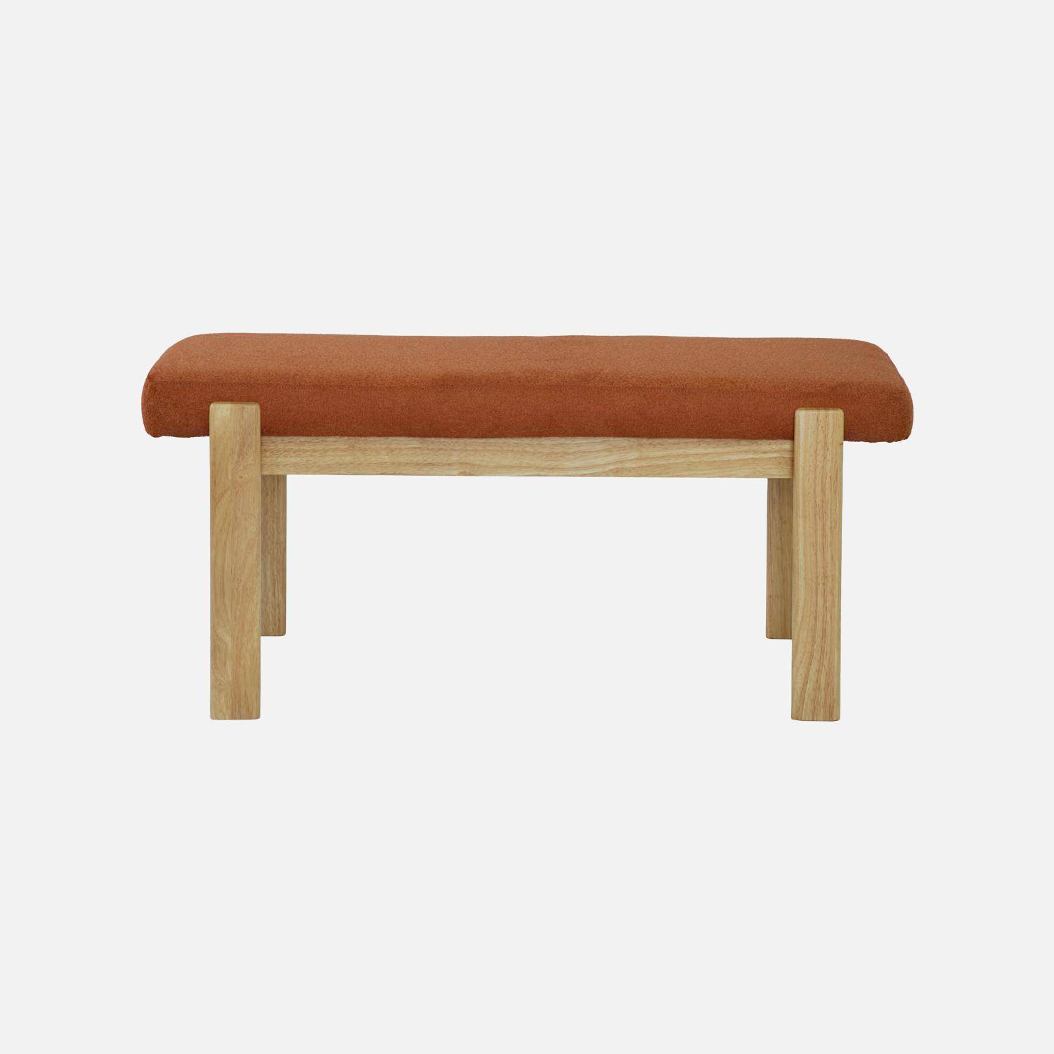 Banc, bout de lit bois d'hévéa teinte naturelle et tissu texturé terracotta - Noma,sweeek,Photo2