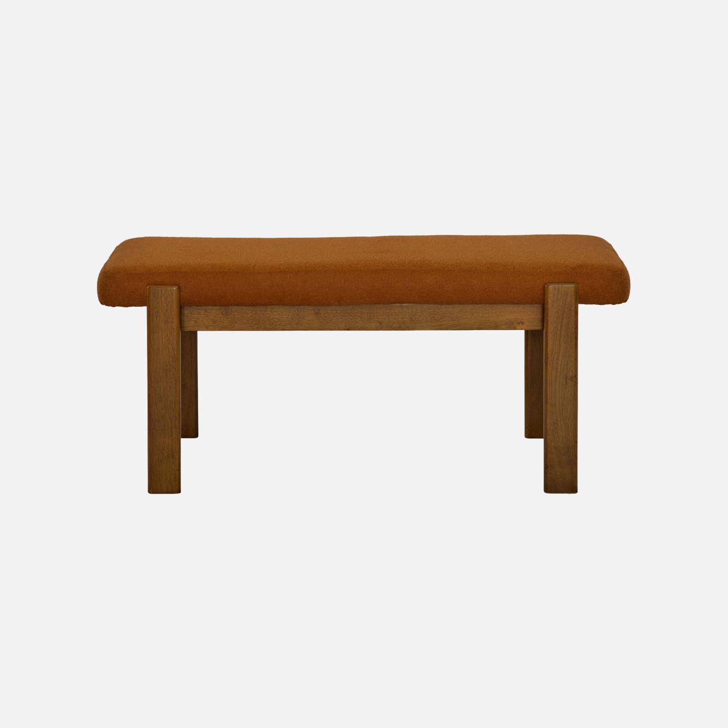Banc, bout de lit bois d'hévéa teinte noyer et tissu texturé terracotta - Noma,sweeek,Photo2