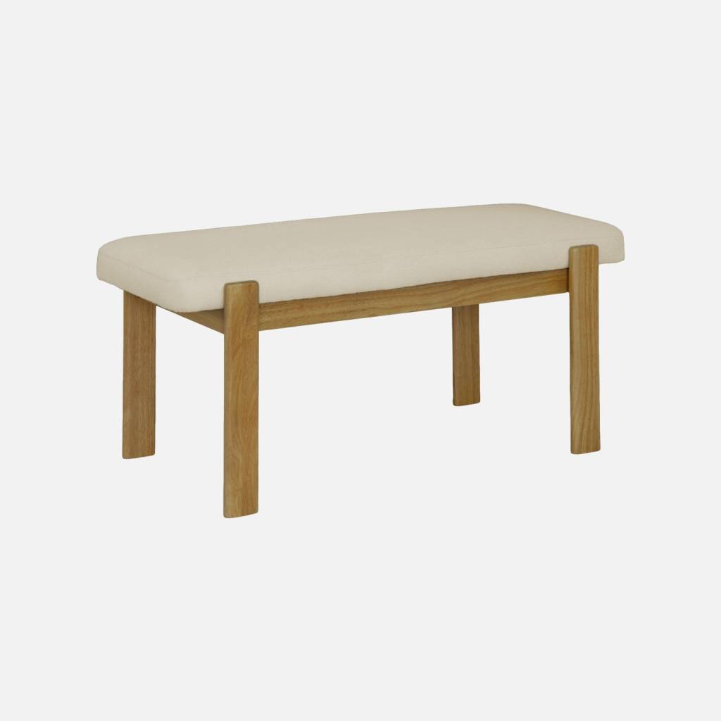 Banc bois d'hévéa naturel et tissu texturé blanc cassé