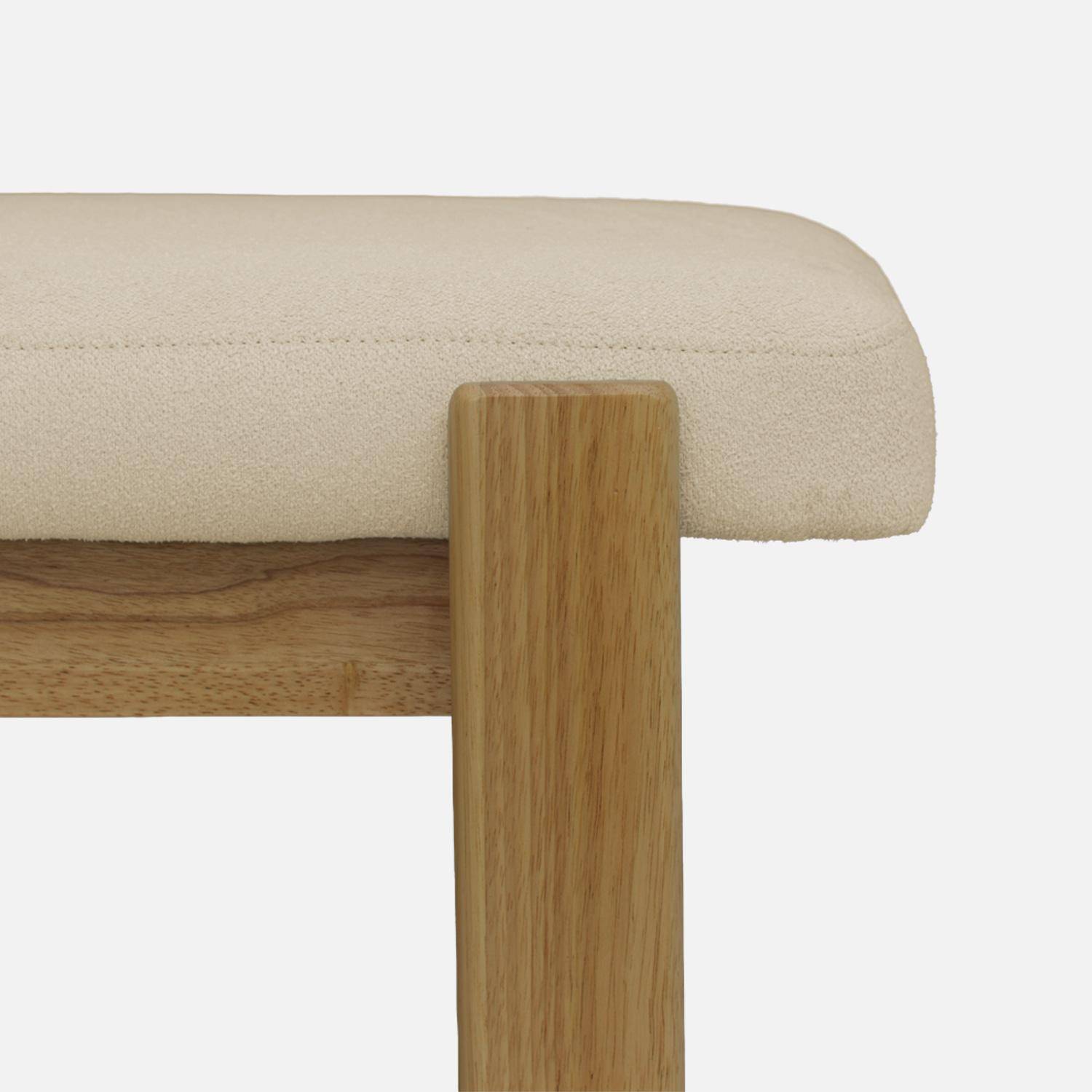 Banc, bout de lit bois d'hévéa teinte naturelle et tissu texturé blanc cassé - Noma Photo3