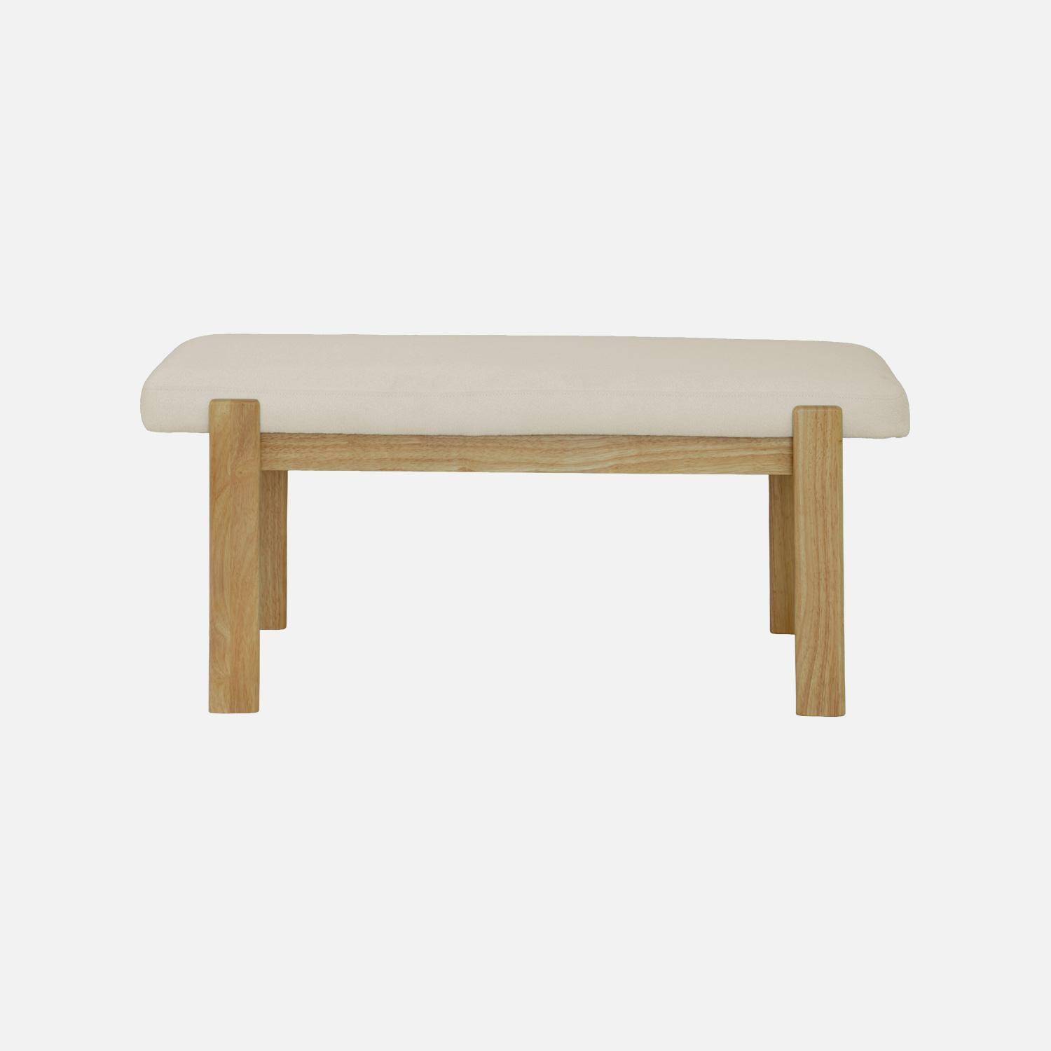 Banc, bout de lit bois d'hévéa teinte naturelle et tissu texturé blanc cassé - Noma,sweeek,Photo2