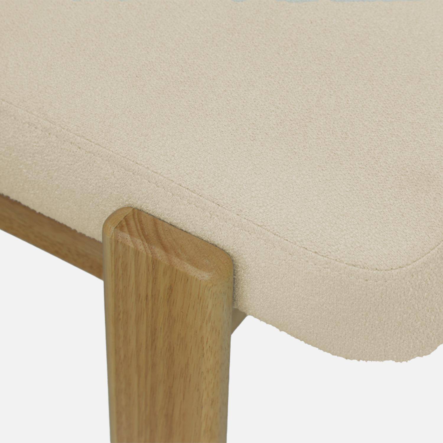 Banc, bout de lit bois d'hévéa teinte naturelle et tissu texturé blanc cassé - Noma Photo4