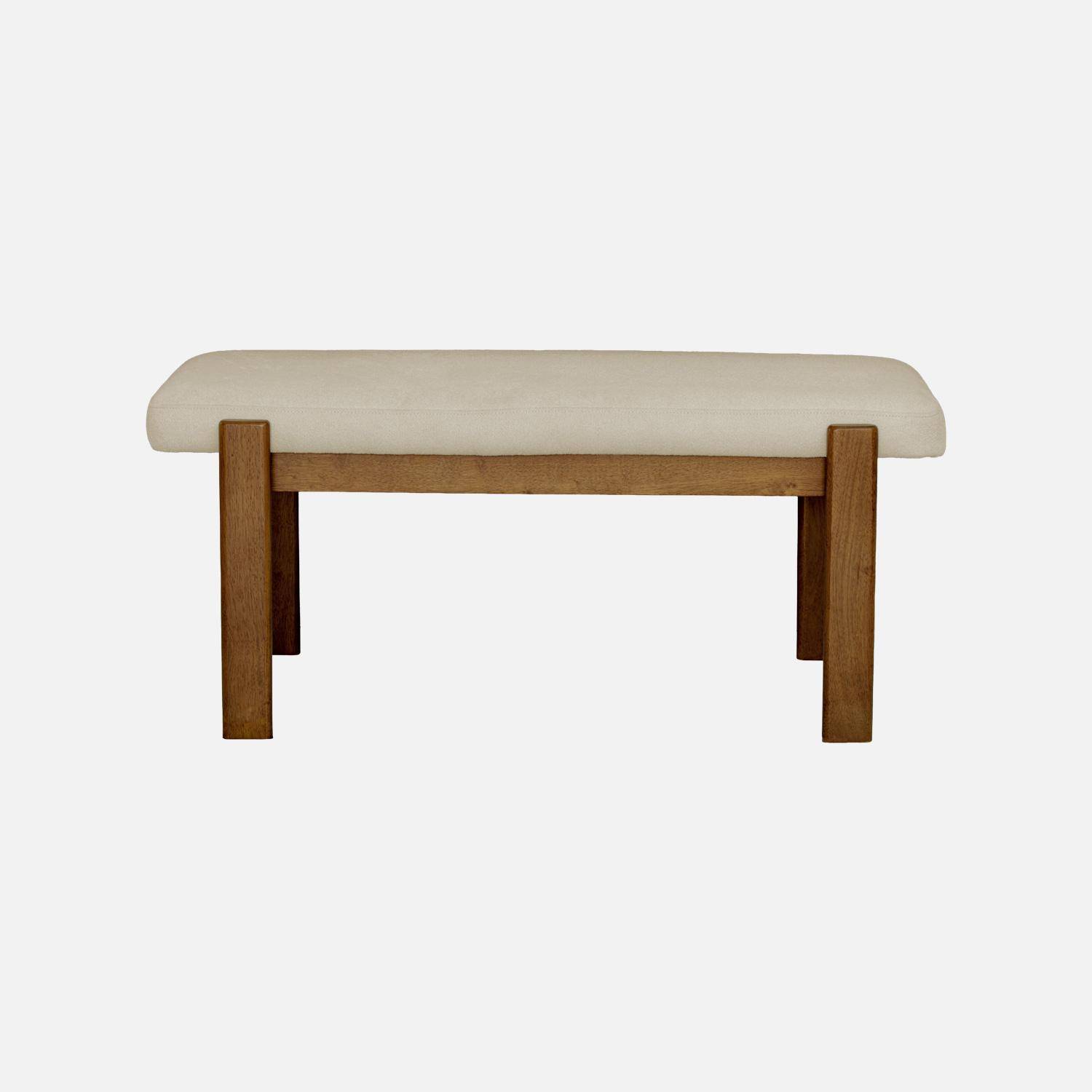 Banc, bout de lit bois d'hévéa teinte noyer et tissu texturé blanc cassé - Noma,sweeek,Photo2