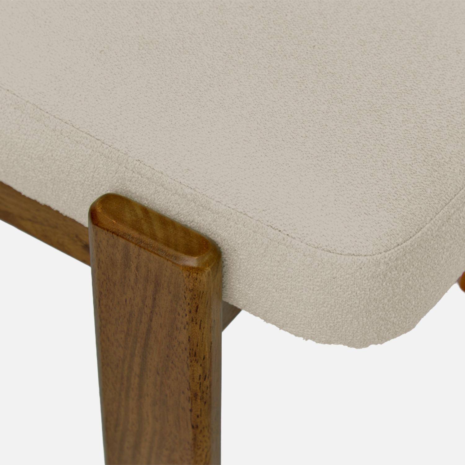 Banc, bout de lit bois d'hévéa teinte noyer et tissu texturé blanc cassé - Noma Photo4