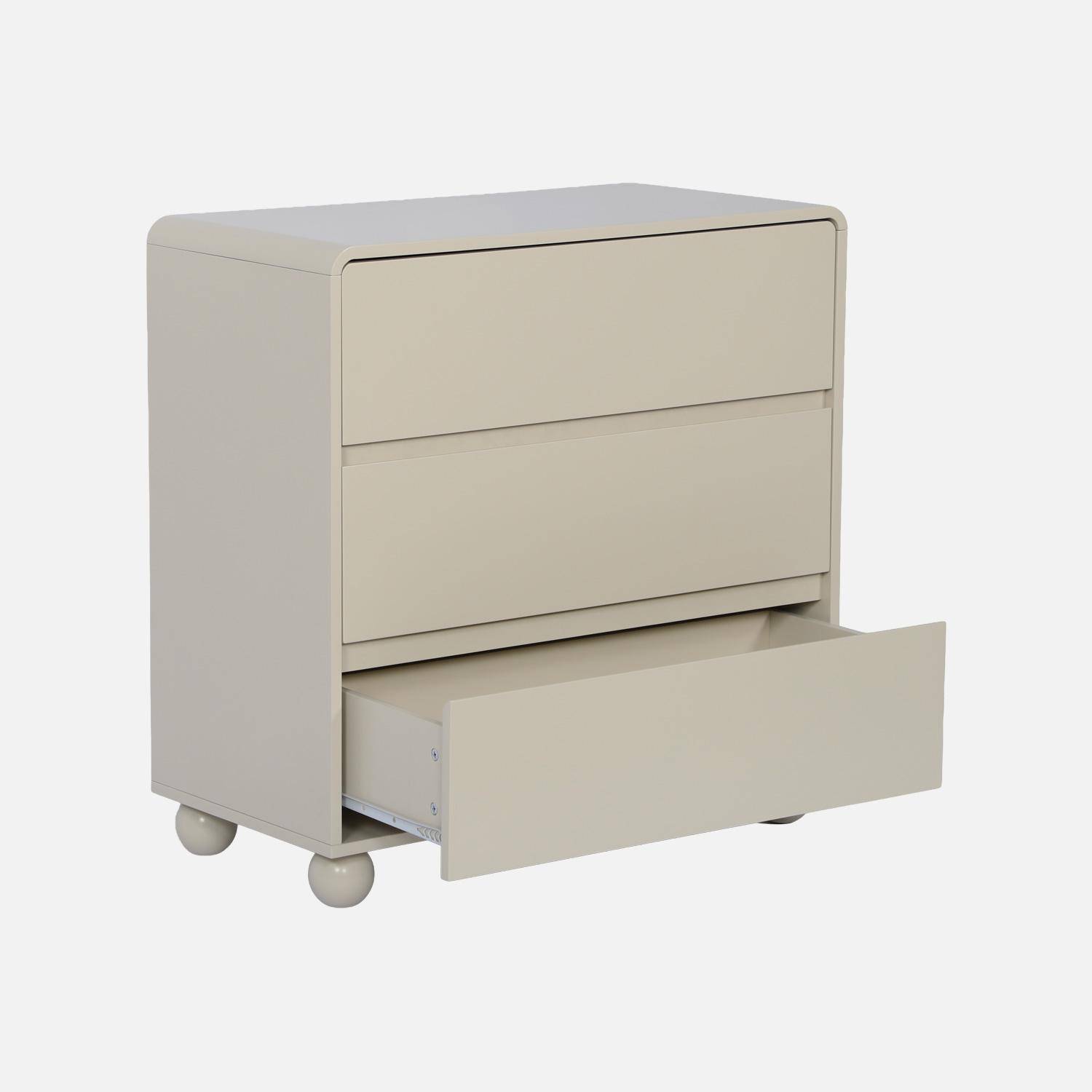 Cómoda infantil efecto madera lacada con 3 cajones, Noushka, Beige, 80x79x40 cm Photo4