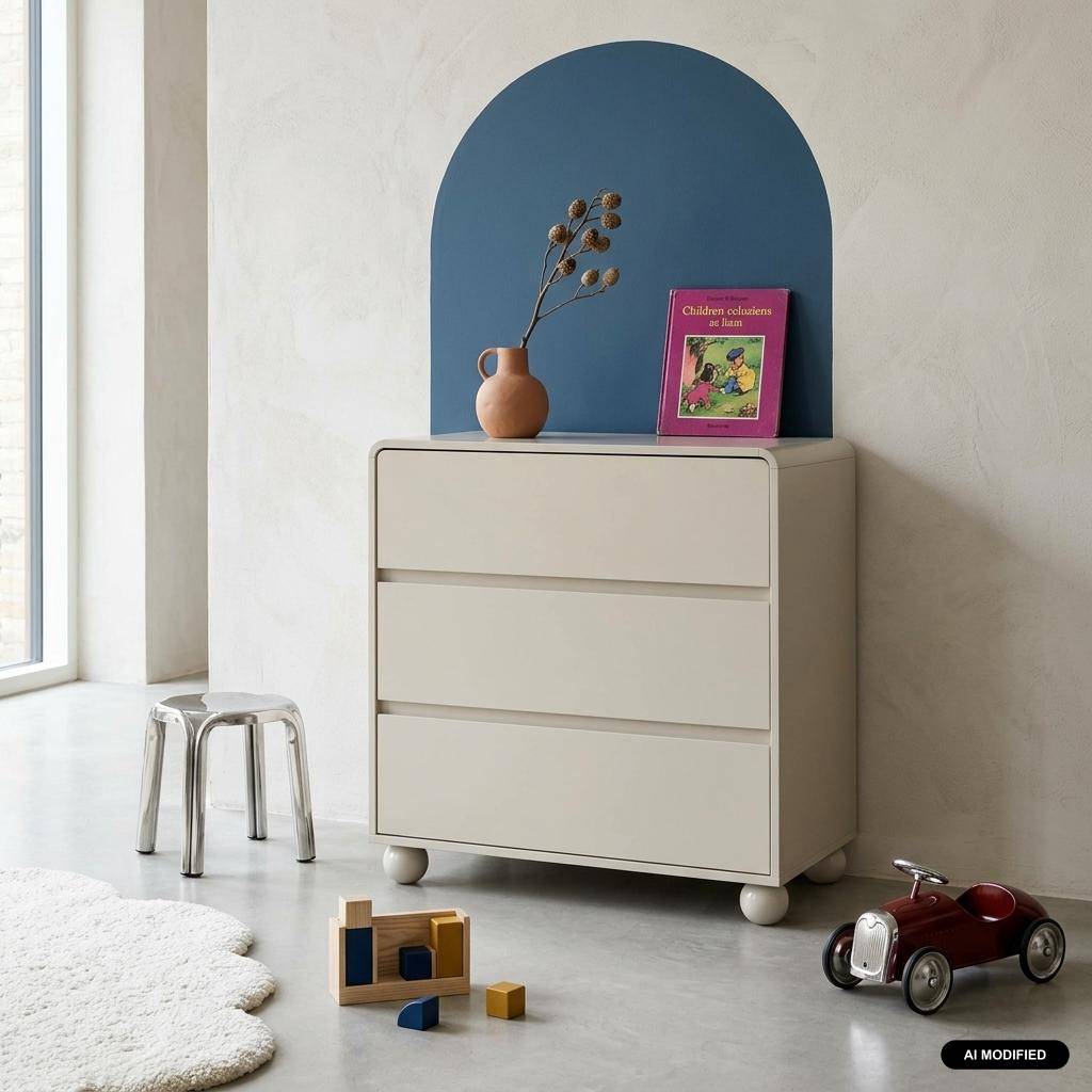 Cómoda infantil efecto madera lacada con 3 cajones, Noushka, Beige, 80x79x40 cm,sweeek,Photo1