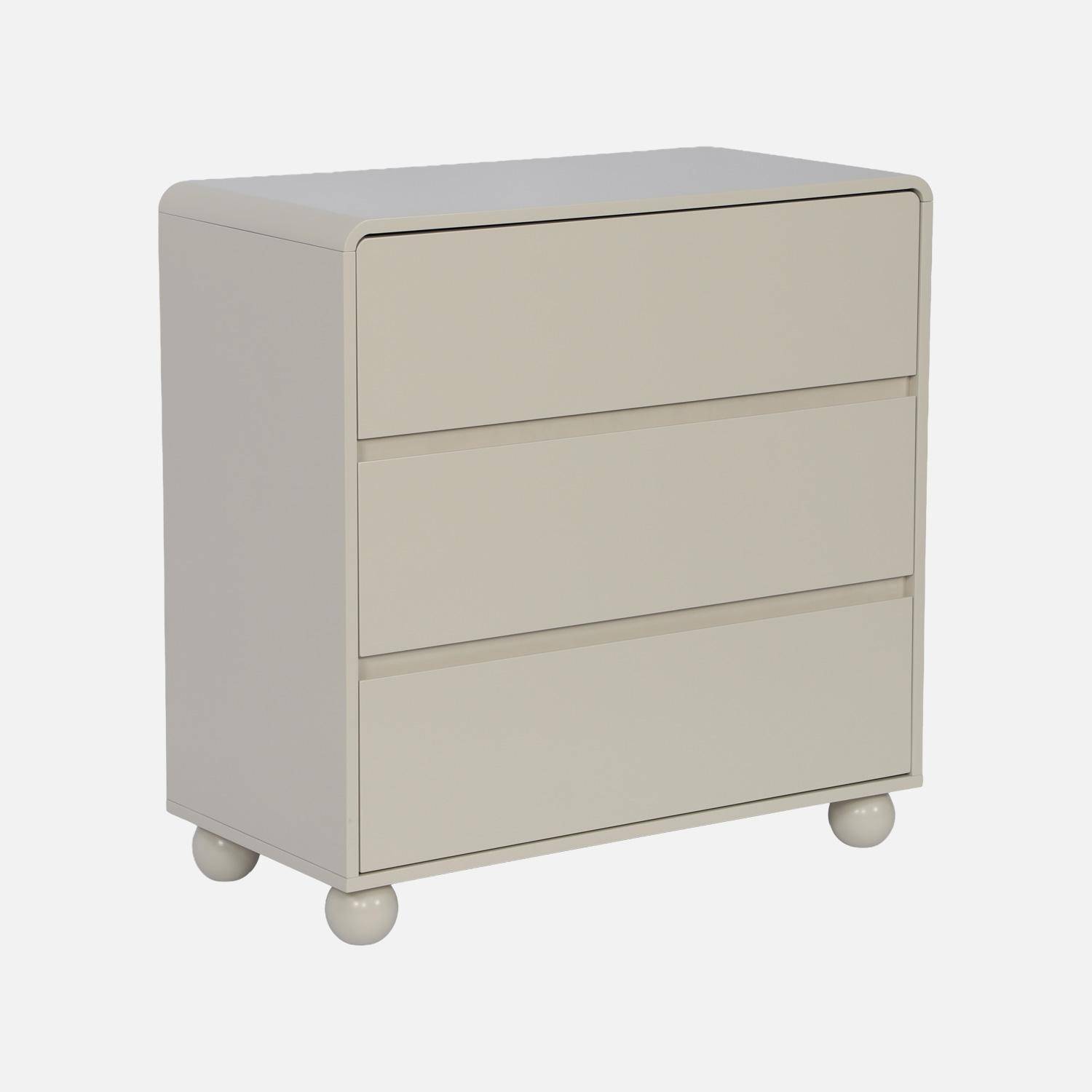 Cómoda infantil efecto madera lacada con 3 cajones, Noushka, Beige, 80x79x40 cm Photo2