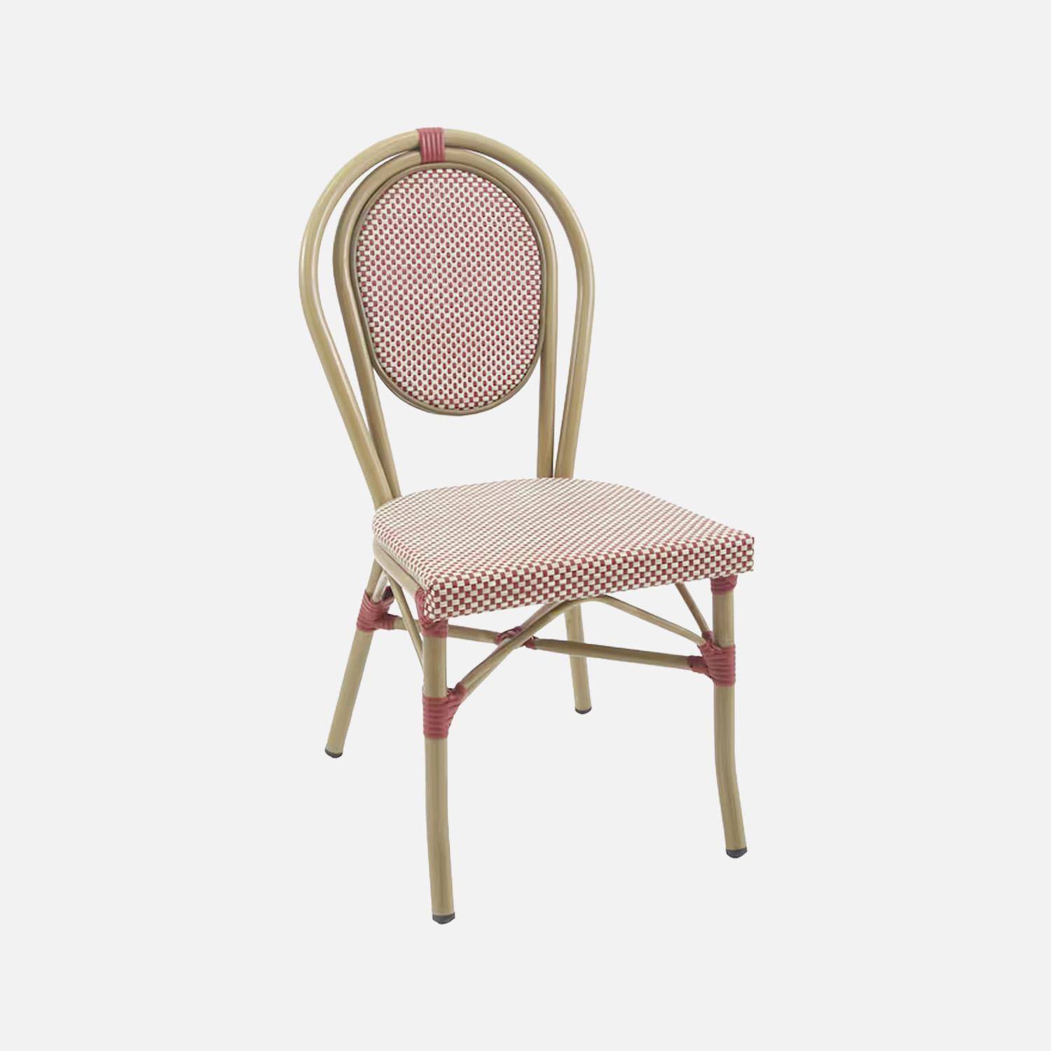 2 chaises de terrasse bistrot en textile et aluminium rouge et beige - Opera Photo3