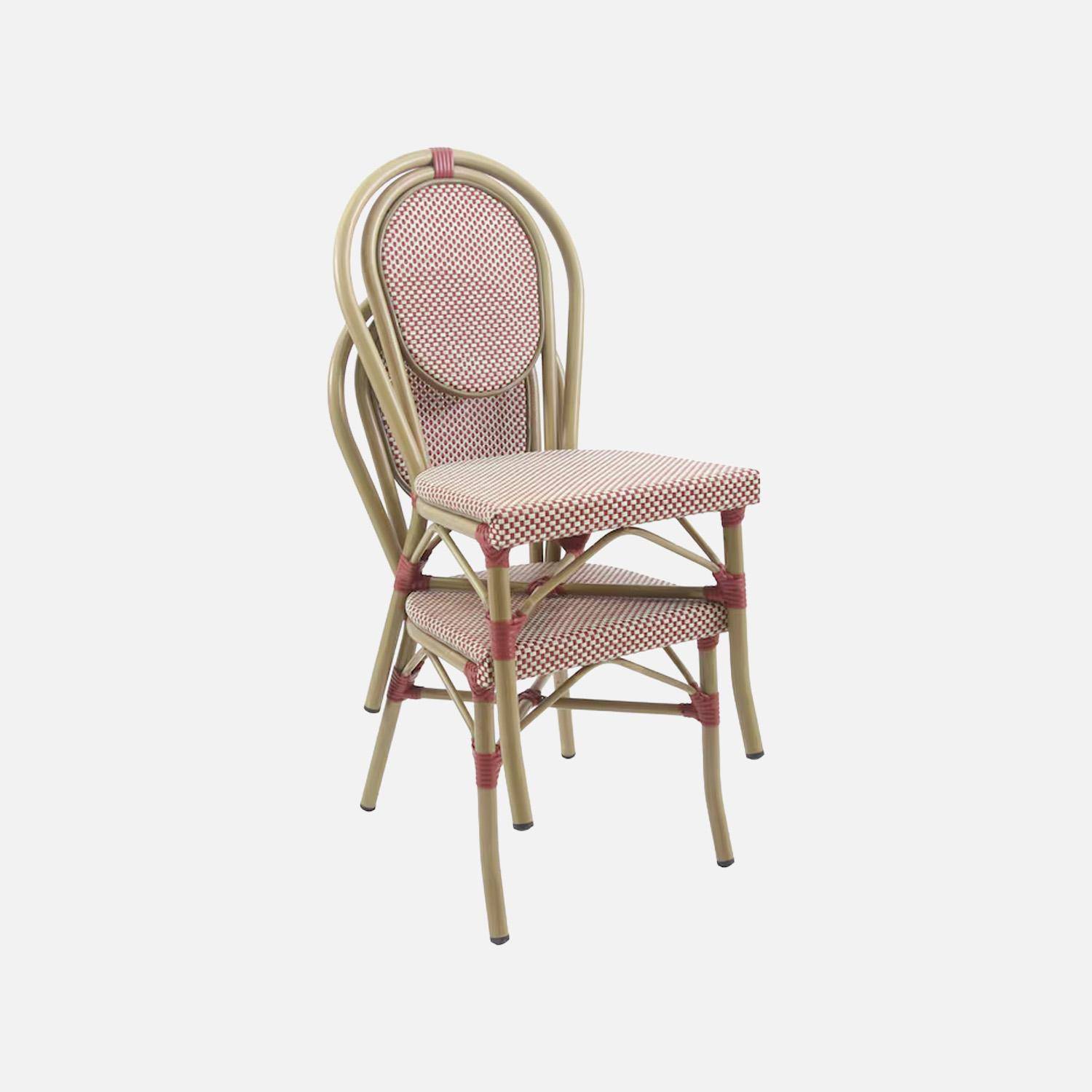 2 chaises de terrasse bistrot en textile et aluminium rouge et beige - Opera,sweeek,Photo6