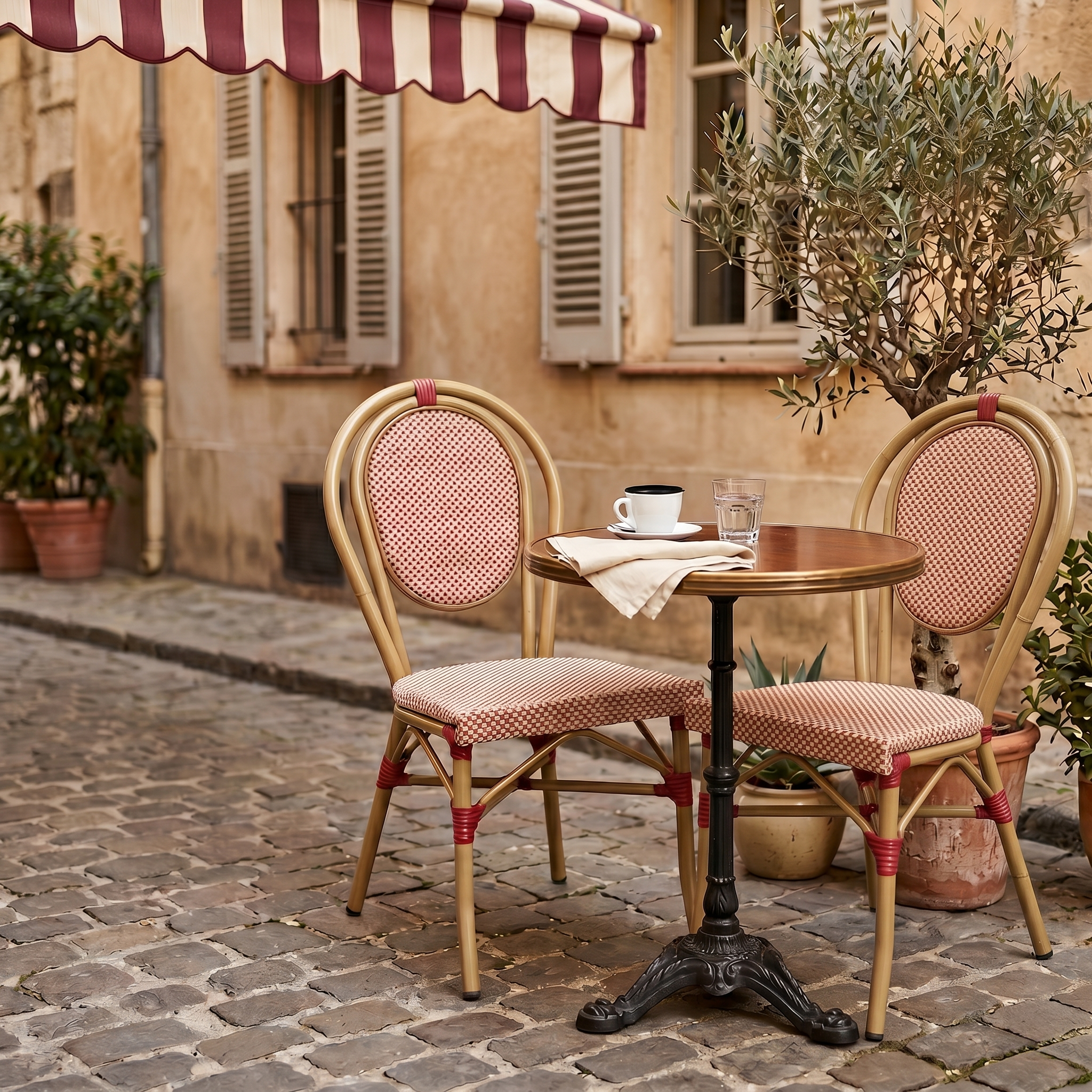 2 chaises de terrasse bistrot en textile et aluminium rouge et beige - Opera,sweeek,Photo1