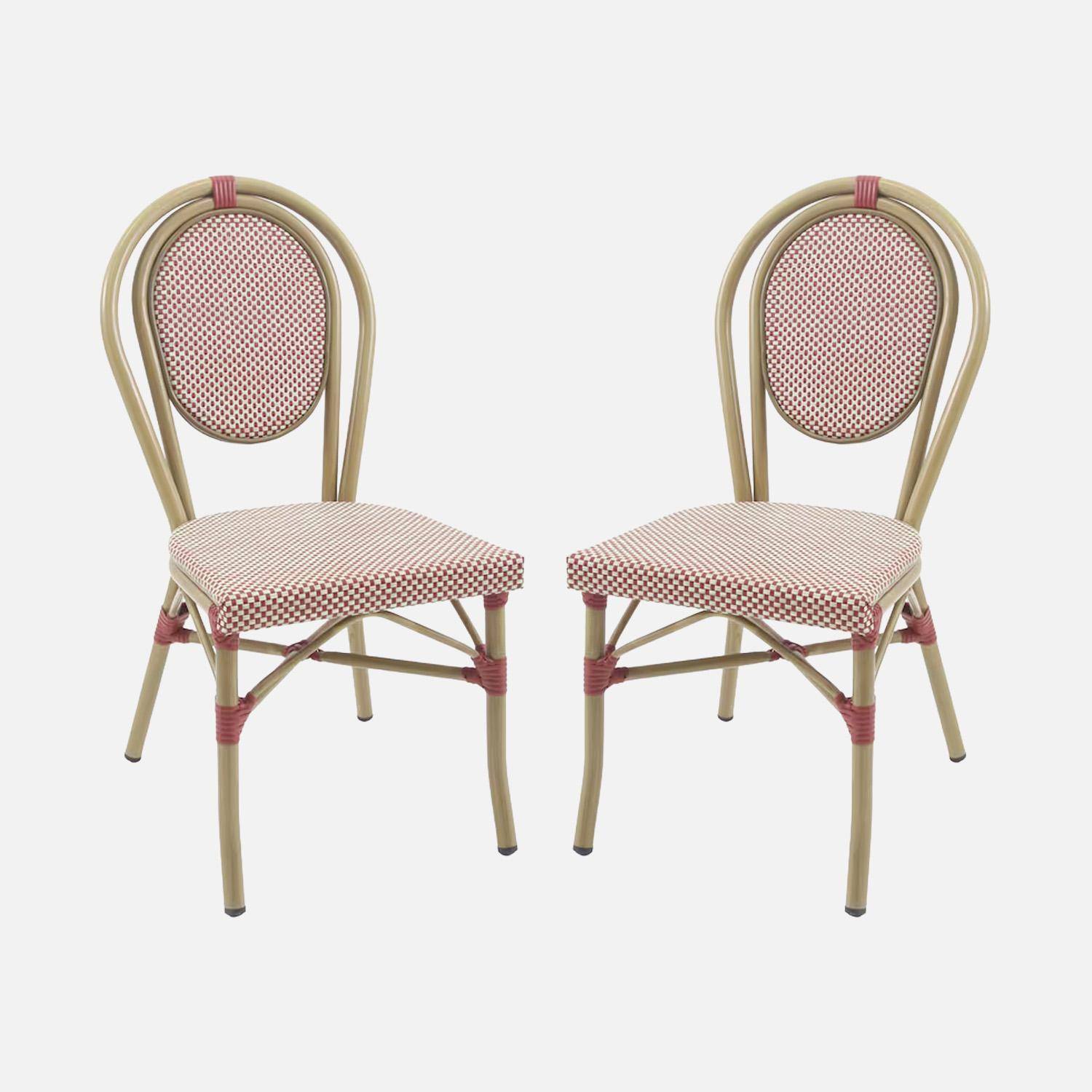 2 chaises de terrasse bistrot en textile et aluminium rouge et beige - Opera Photo2