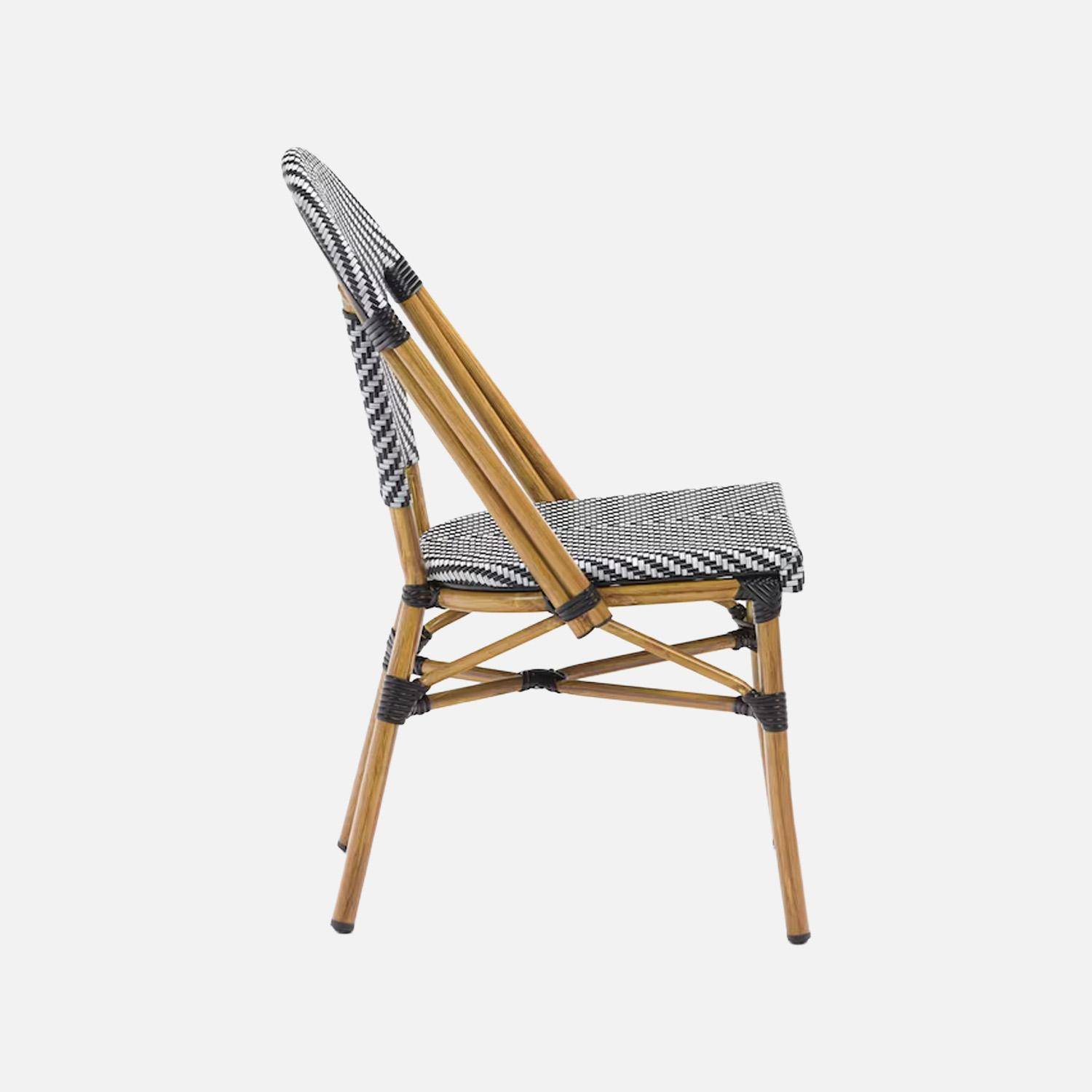 2 chaises de terrasse bistrot en textile et aluminium motif chevrons noir et blanc - Rivoli Photo4