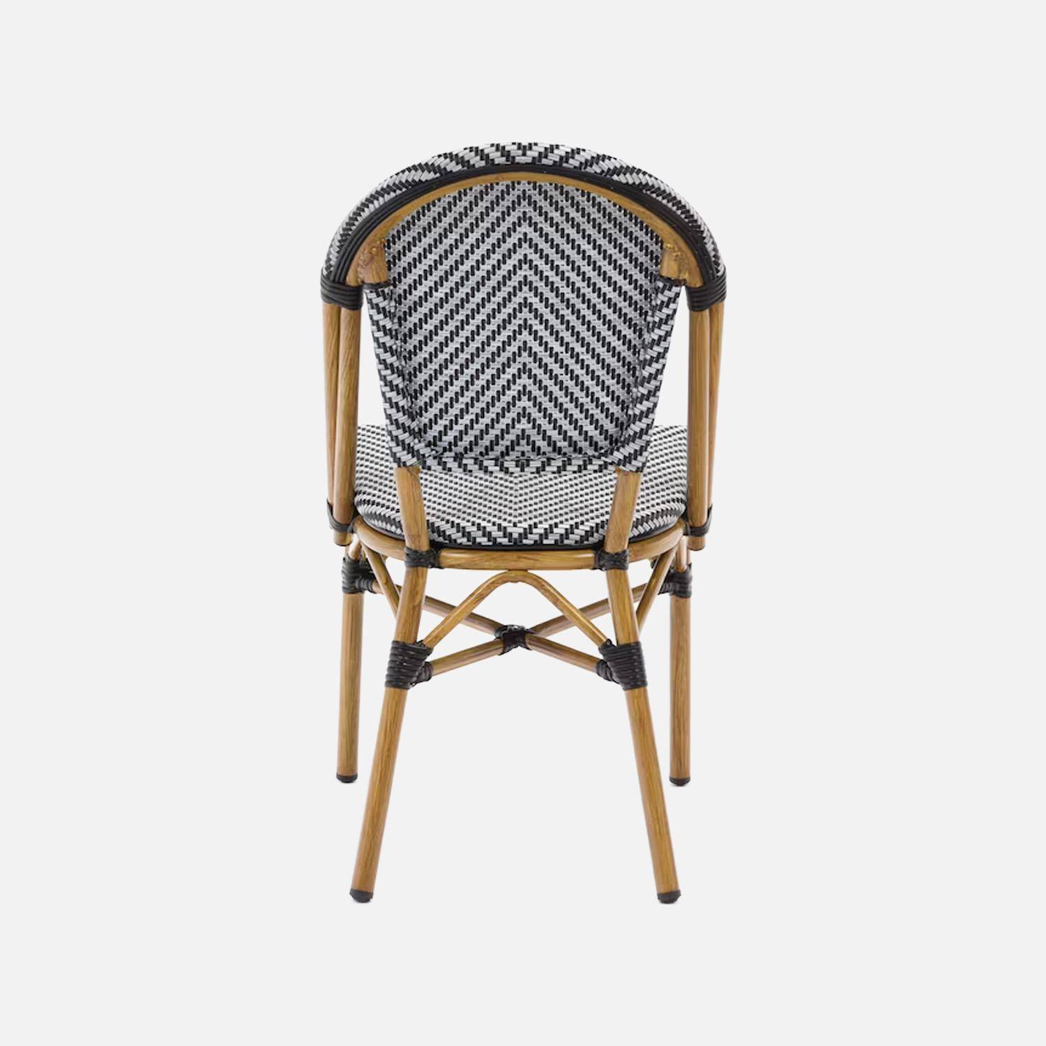 2 chaises de terrasse bistrot en textile et aluminium motif chevrons noir et blanc - Rivoli Photo5