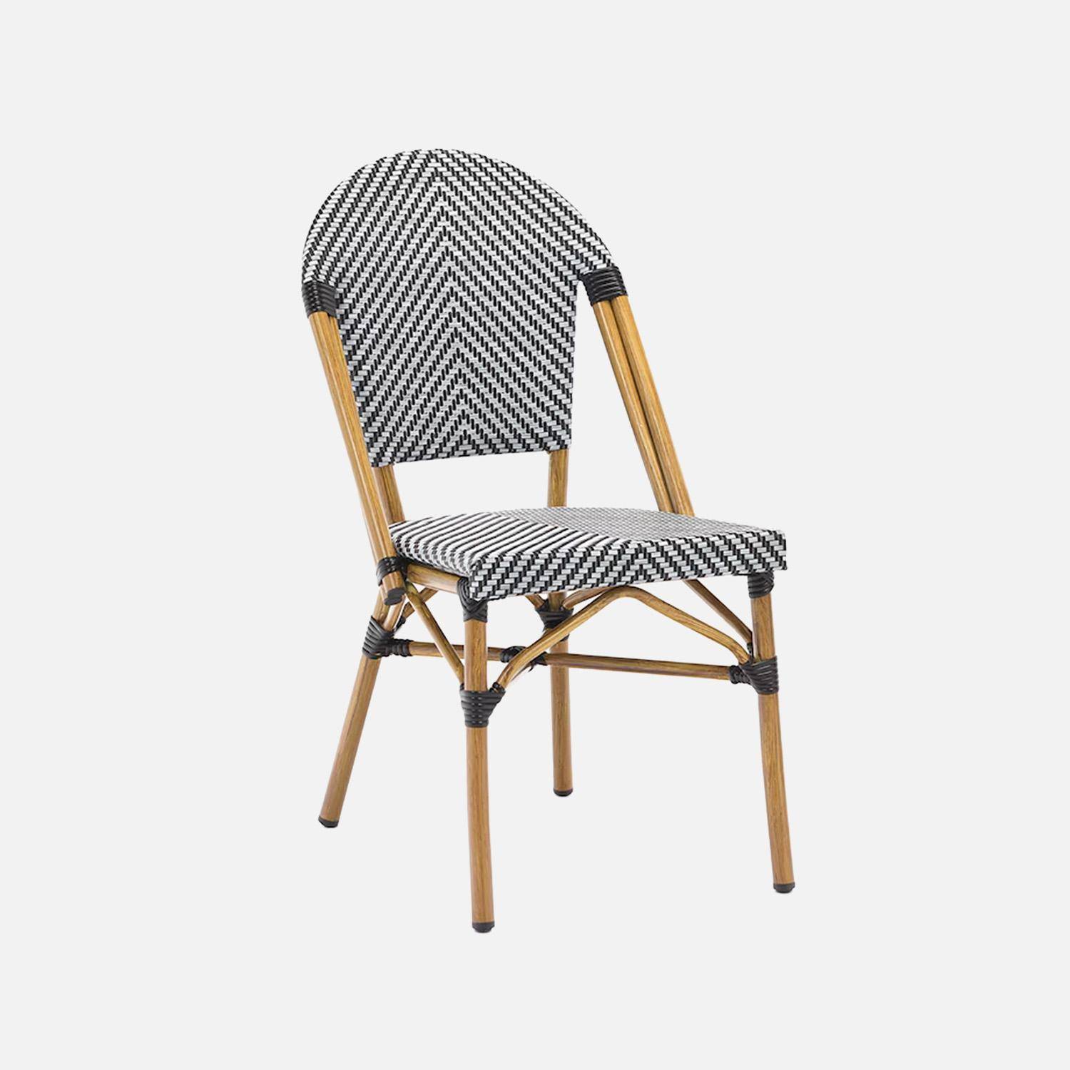 2 chaises de terrasse bistrot en textile et aluminium motif chevrons noir et blanc - Rivoli Photo3