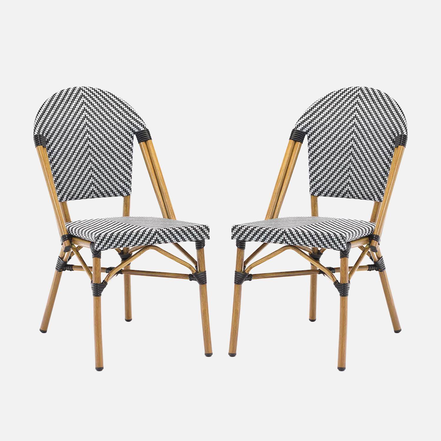 2 chaises de terrasse bistrot en textile et aluminium motif chevrons noir et blanc - Rivoli Photo2