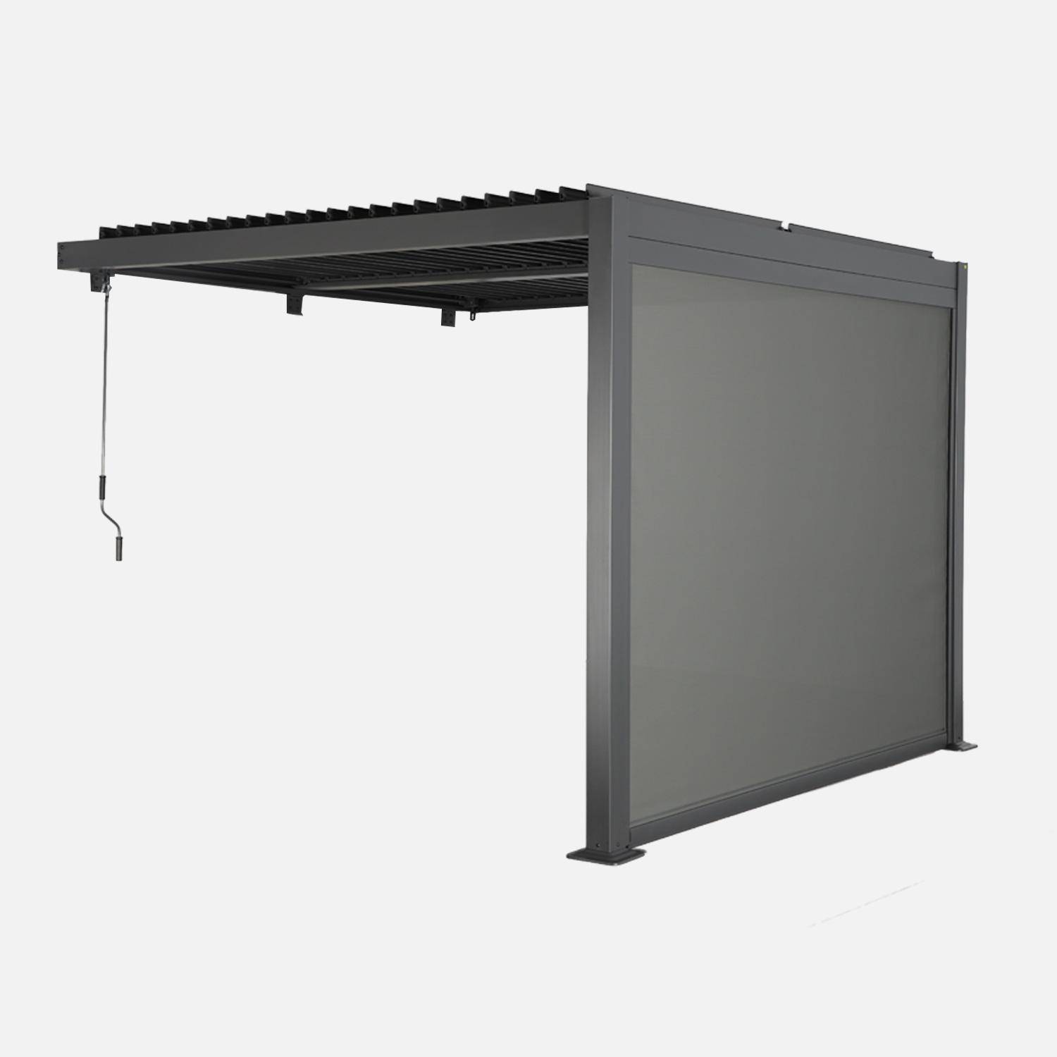 Pergola bioclimatique aluminium adossée 3x3m anthracite + 1 store 3m Palace Photo1