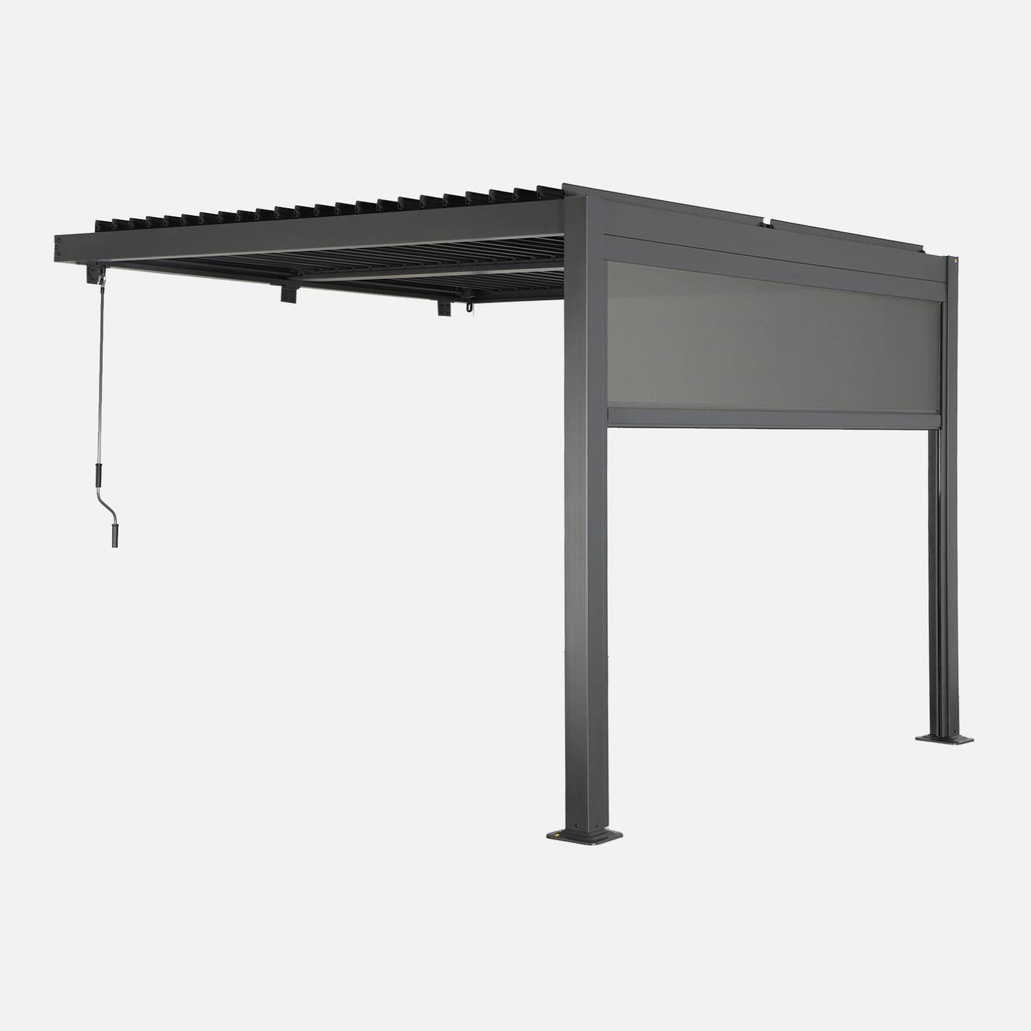 Pergola bioclimatique aluminium adossée 3x3m anthracite + 1 store 3m Palace,sweeek,Photo2