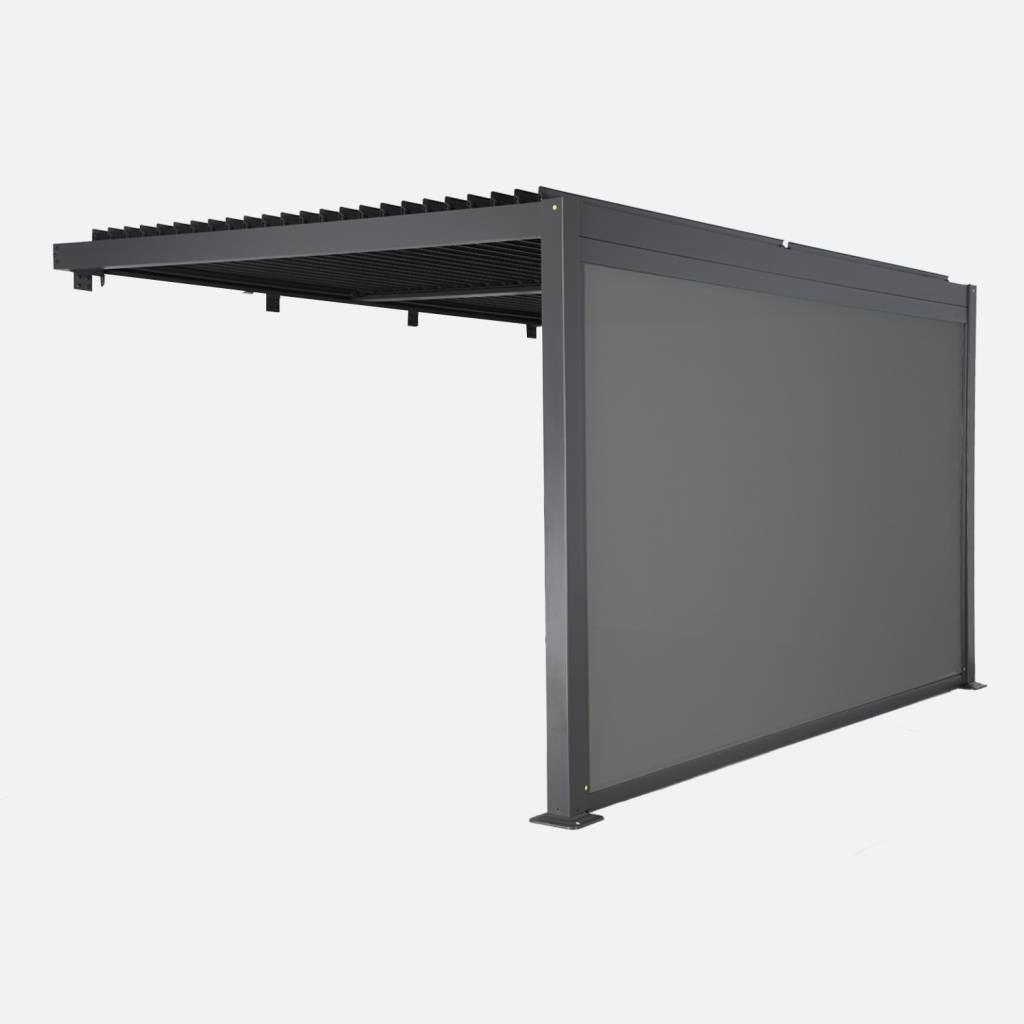 Pergola bioclimatique adossée 4x3m anthracite + 1 store 4m