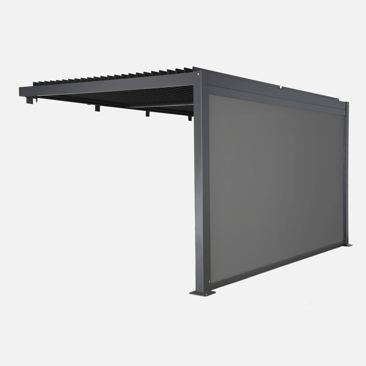 Pergola bioclimatique aluminium adossée 4x3m anthracite + 1 store 4m Palace Photo2