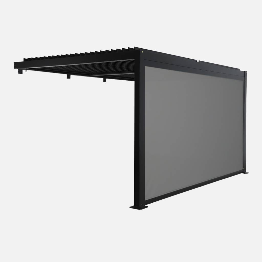 Pergola bioclimatique adossée 4x3m noir + 1 store 4m