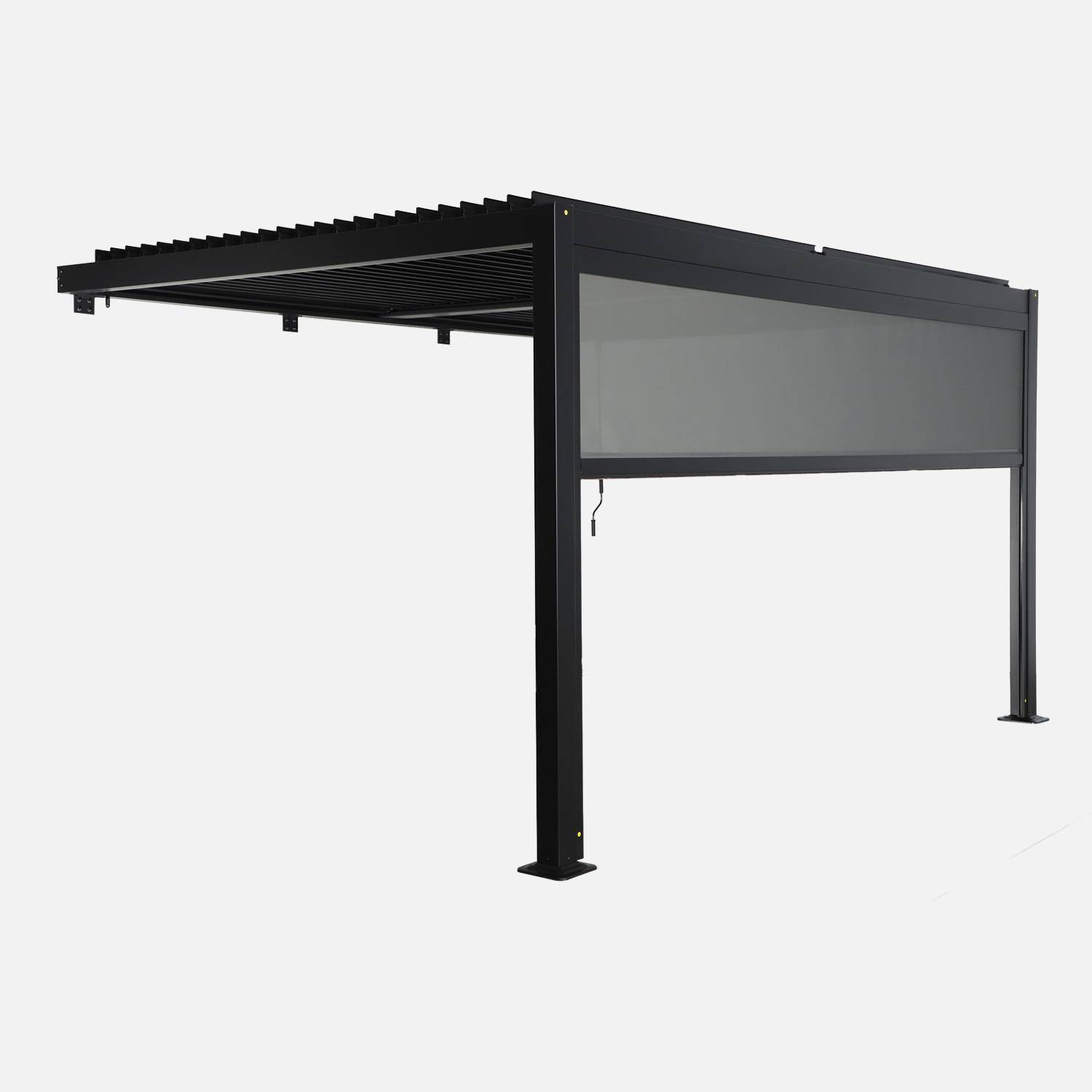 Pergola bioclimatique aluminium adossée 4x3m noir + 1 store 4m Palace,sweeek,Photo2