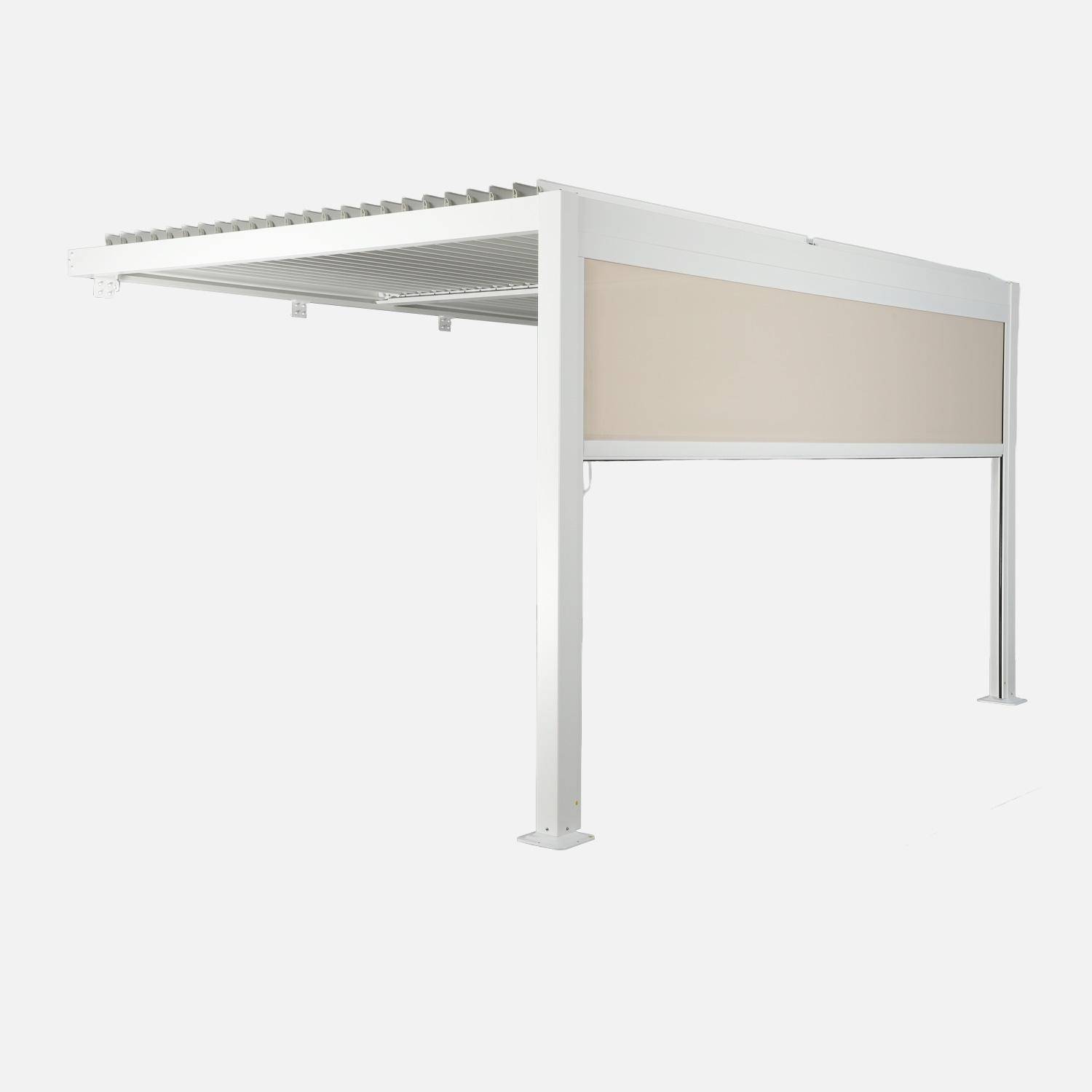 Pergola bioclimatique aluminium adossée 4x3m blanc + 1 store 4m Palace Photo2