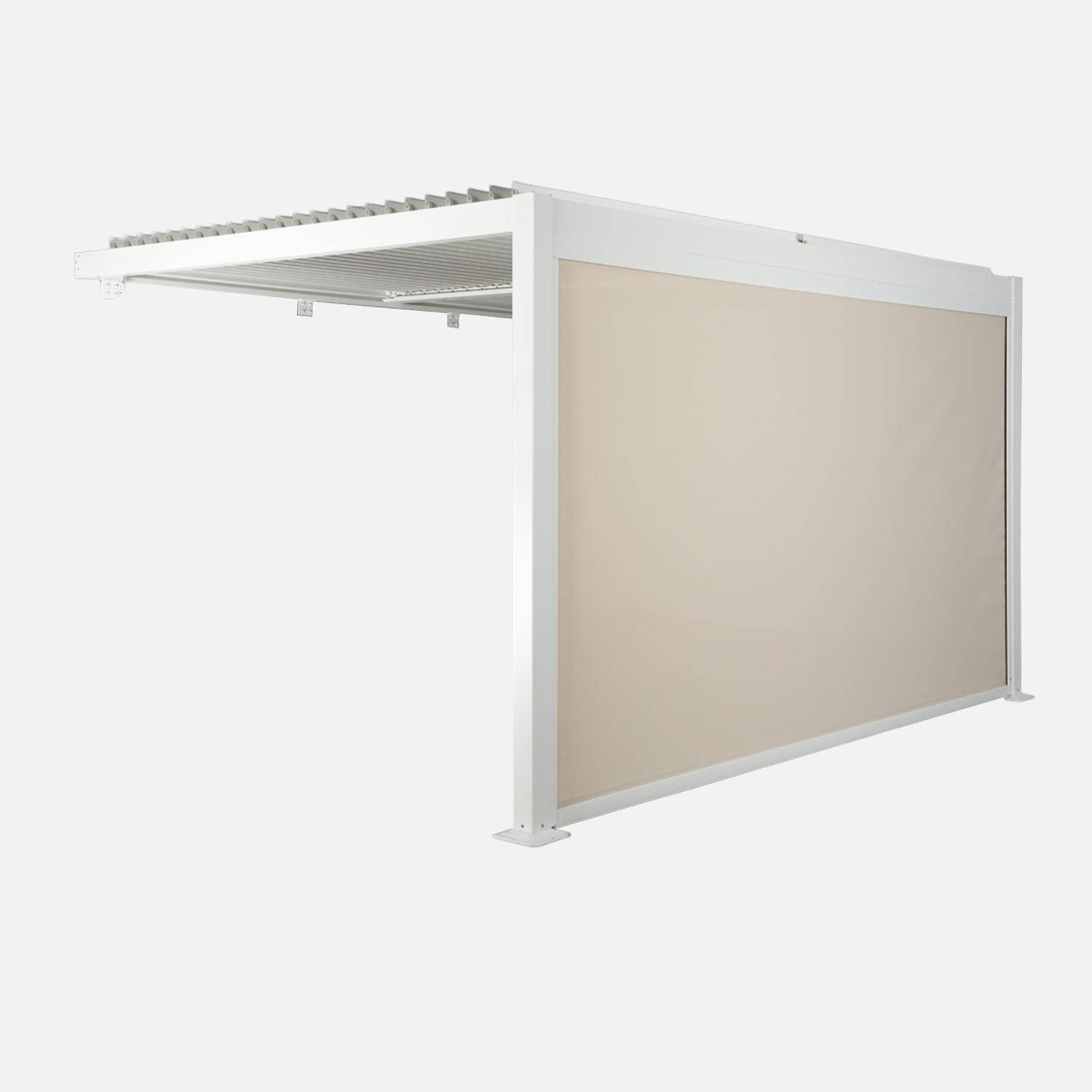 Pergola bioclimatique aluminium adossée 4x3m blanc + 1 store 4m Palace,sweeek,Photo1