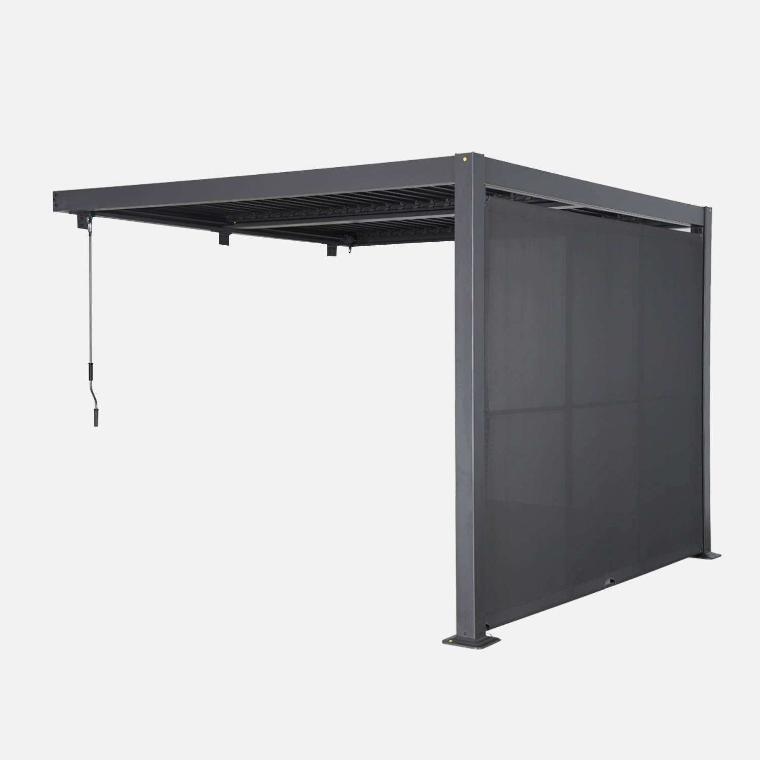 Pergola bioclimatique aluminium adossée 3x3m anthracite +  auvent 3m Palace Photo1