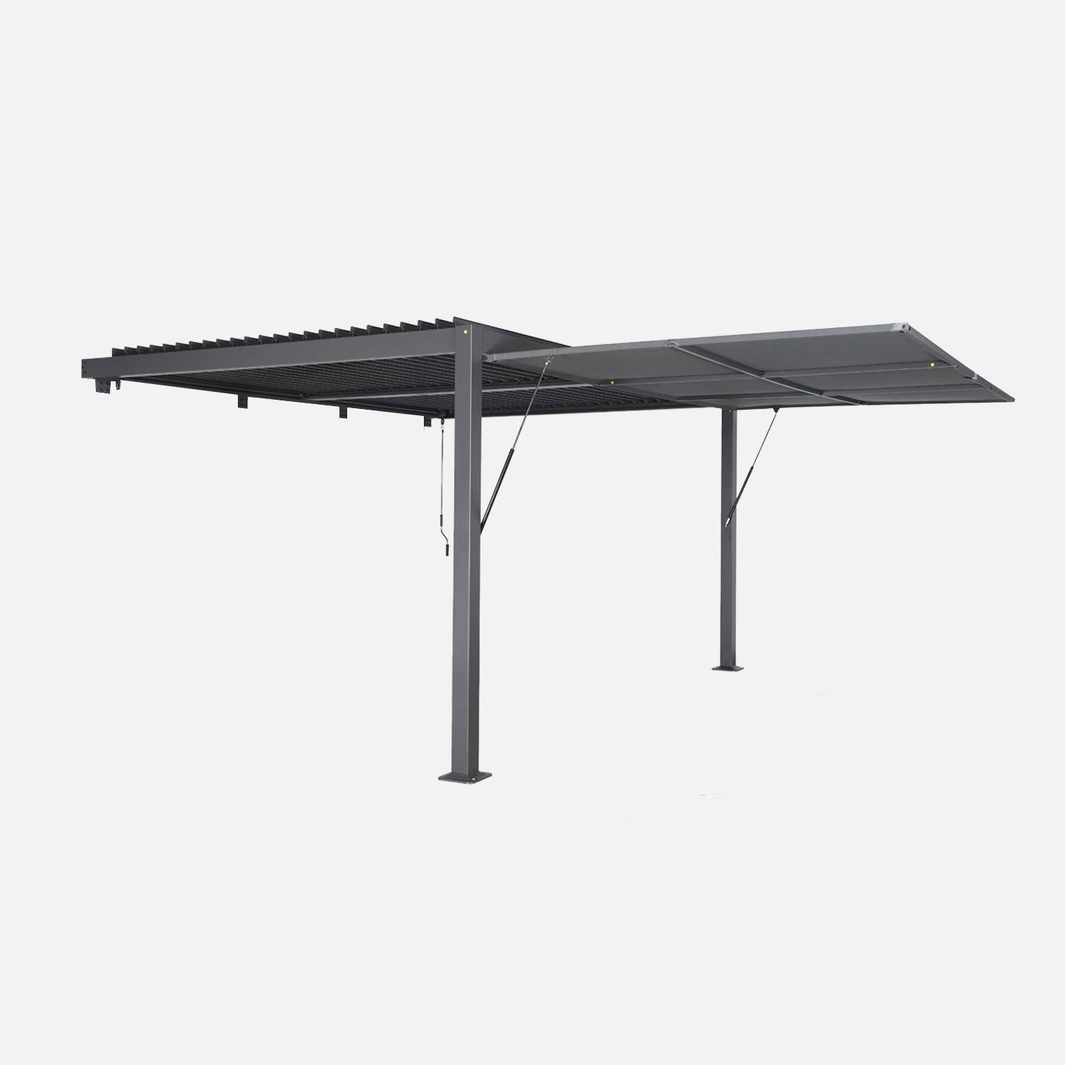 Pergola bioclimatique aluminium adossée 4x3m anthracite + 1 auvent 4m Palace Photo3