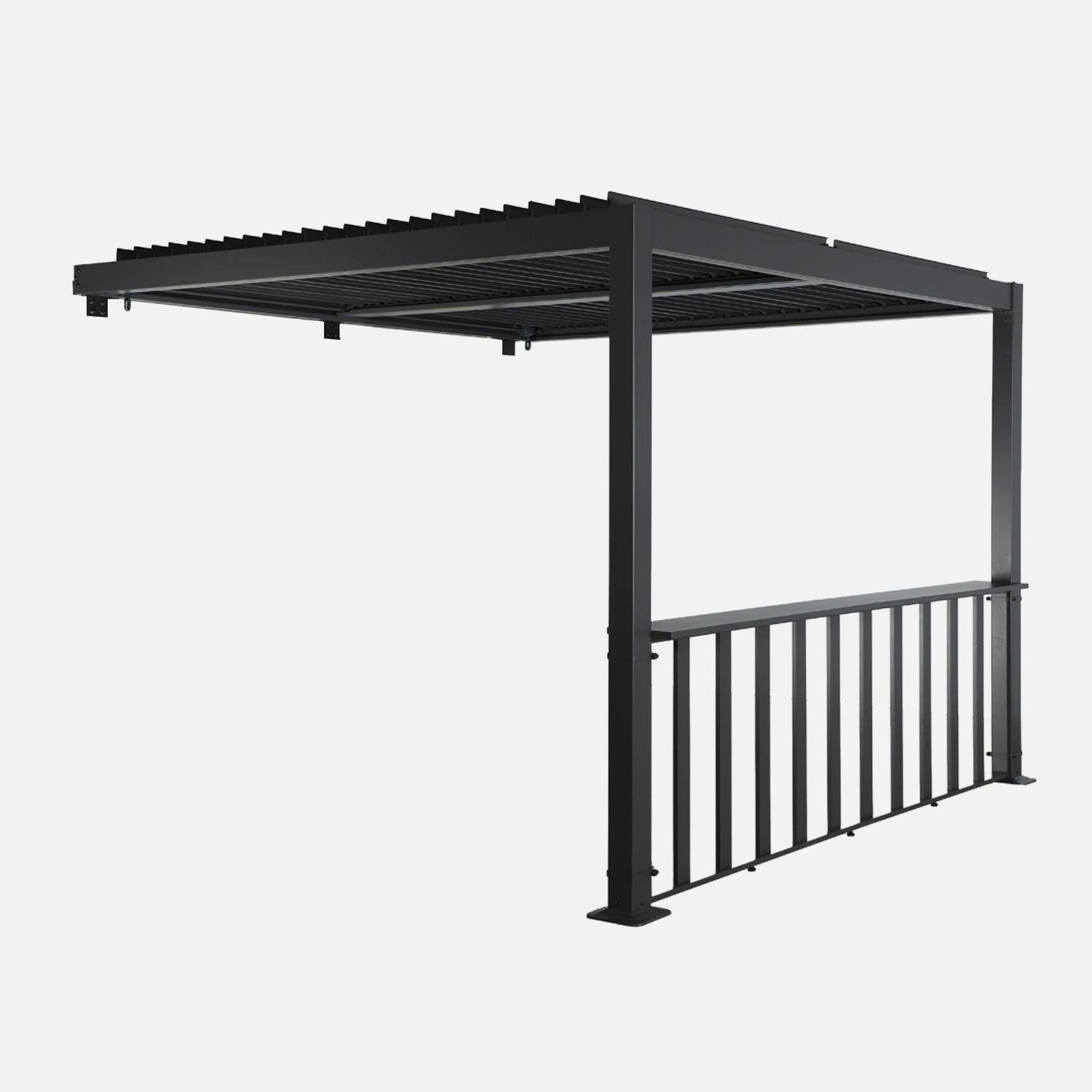 Pergola bioclimatica in alluminio addossata 3x3m + 1 bar 3m , Palace 3x3m adossata + accessorio, Antracite, 293x289x224 cm Photo2