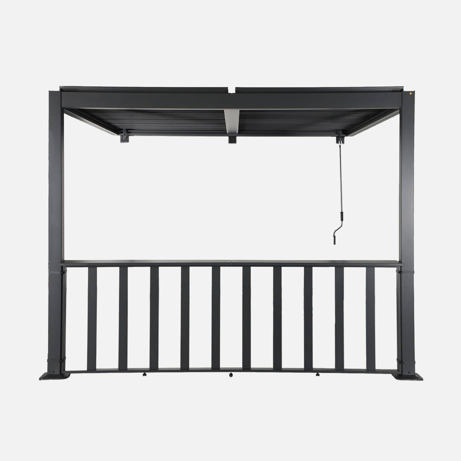 Pergola bioclimatica in alluminio addossata 3x3m + 1 bar 3m , Palace 3x3m adossata + accessorio, Antracite, 293x289x224 cm,sweeek,Photo3
