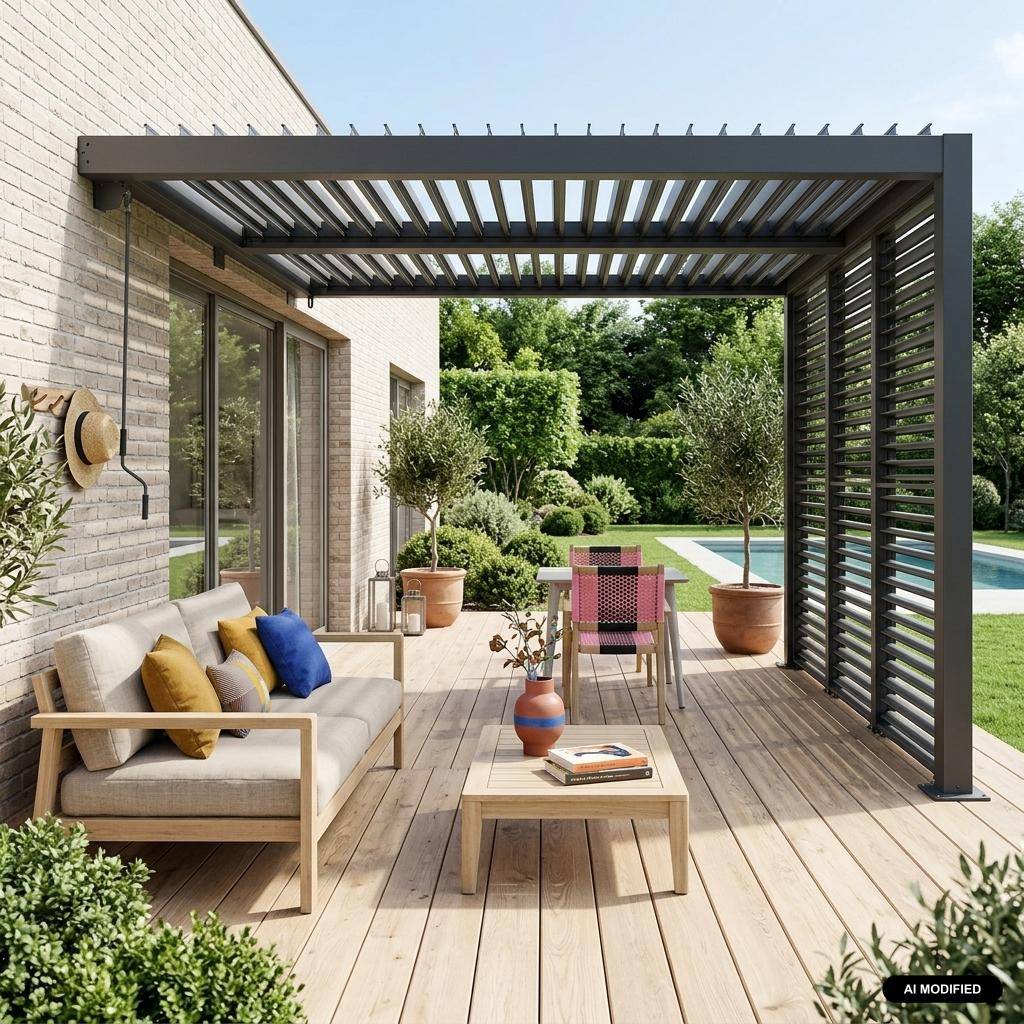 Wand Pergola Palace 3x3m mit Lamellendach + 3 verstellbare Lamellenwände 100cm anthrazit Photo1