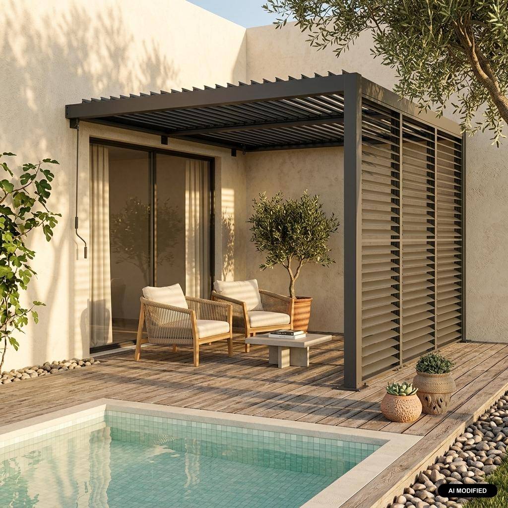 Lean to pergola with louvered roof aluminium 3 x 3m Palace + 3 adjustable louver panels 100cm anthracite Photo1
