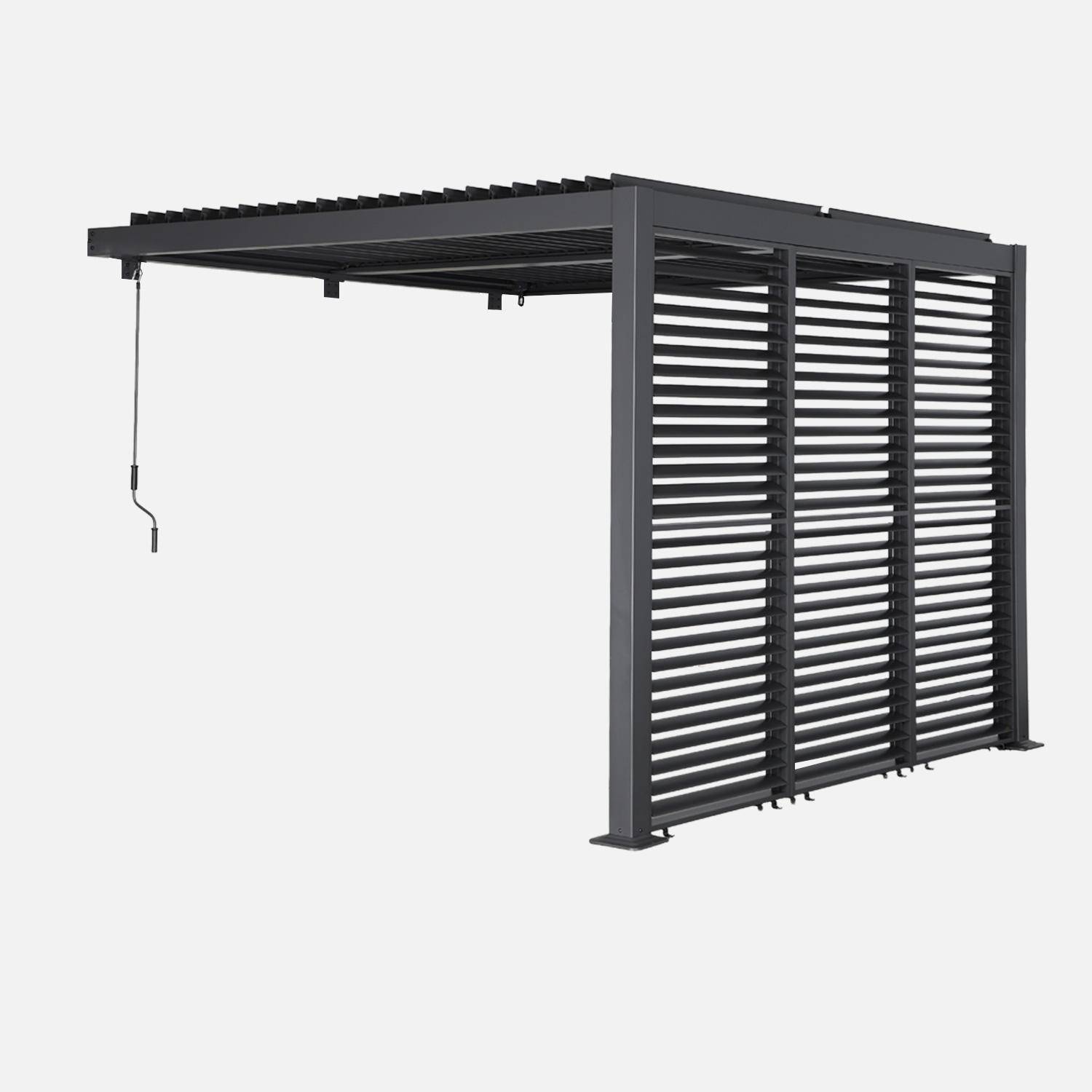Pérgola bioclimática de aluminio adosada 3x3m + 3 persianas 100cm, Palace 3x3m adosada + accesorios, Antracita, 293x289x224 cm,sweeek,Photo2